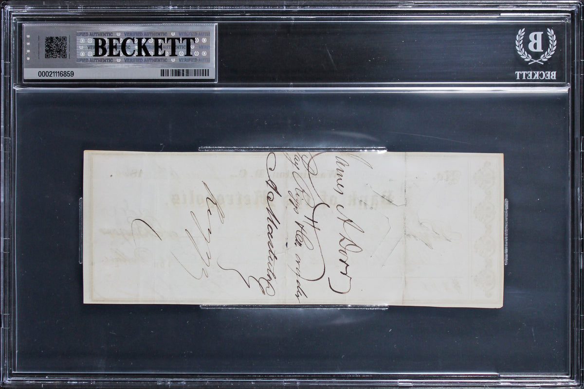 Charles Goodyear Signed 2.35x6.5 1860 Bank Of The Metropolis Check BAS Slabbed