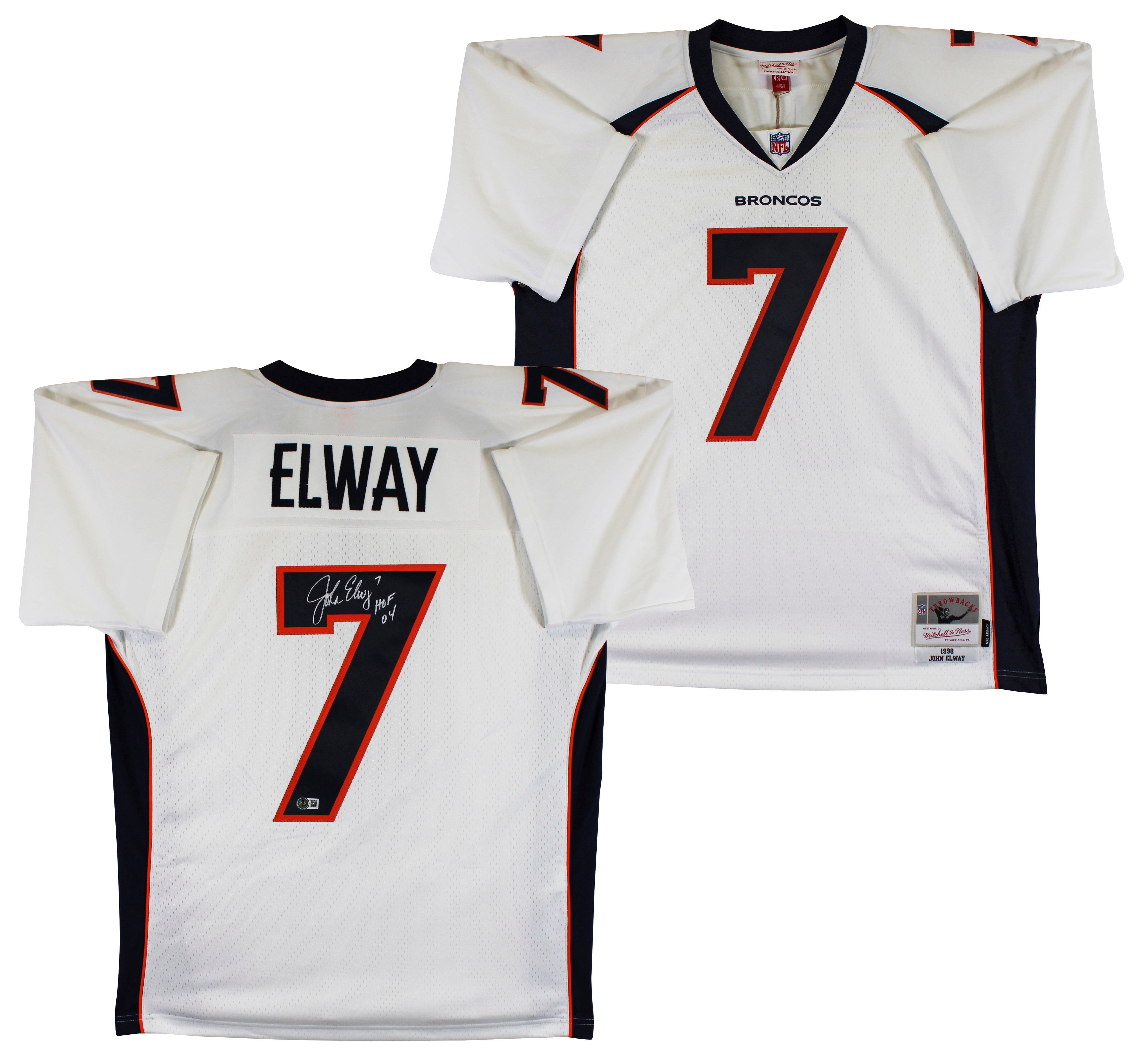 Broncos John Elway "HOF 04" Authentic Signed White 1998 M&N TB Jersey BAS Wit