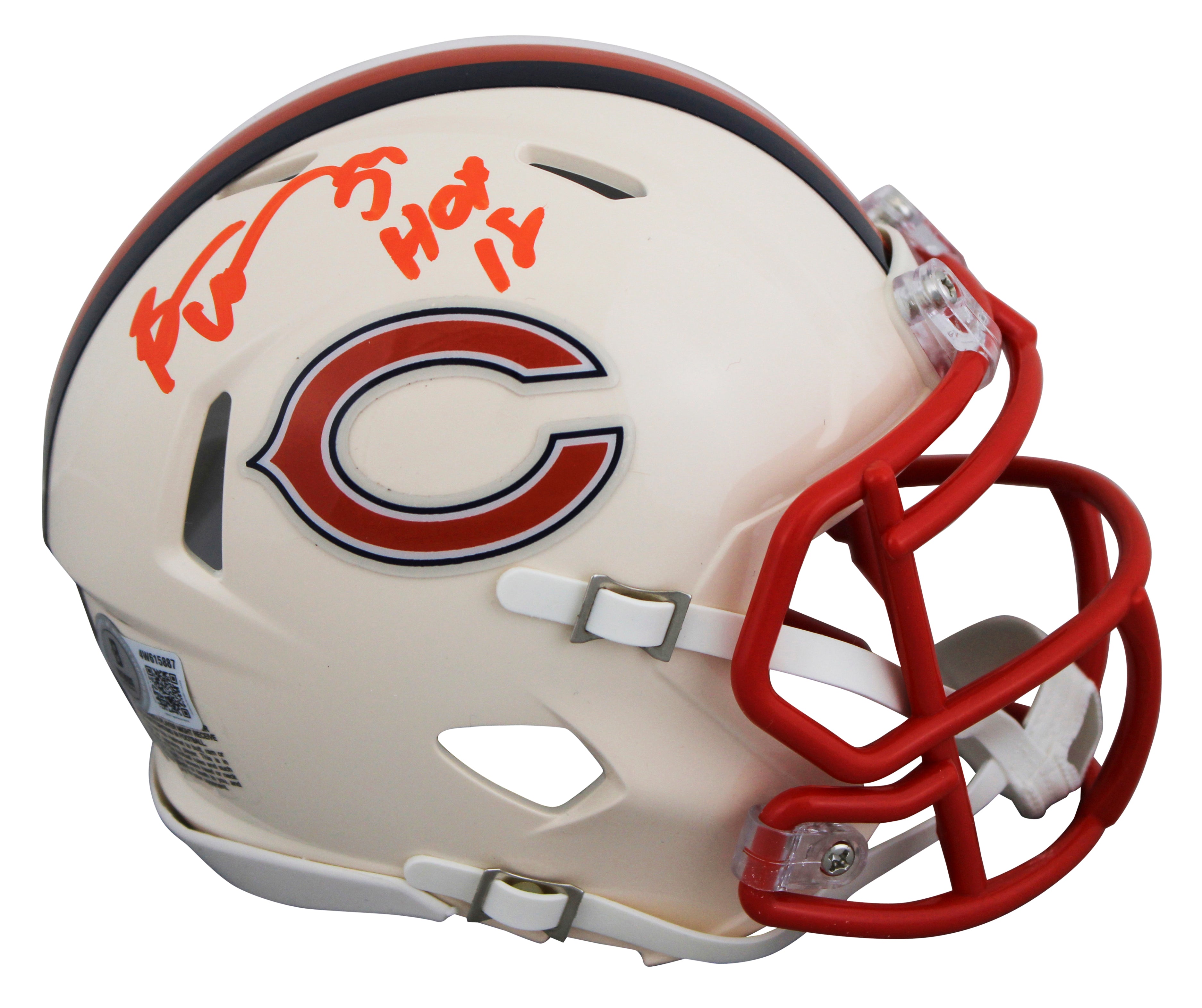 Broncos Brian Urlacher "HOF 18" Signed Retro Speed Mini Helmet W/ Case BAS Wit