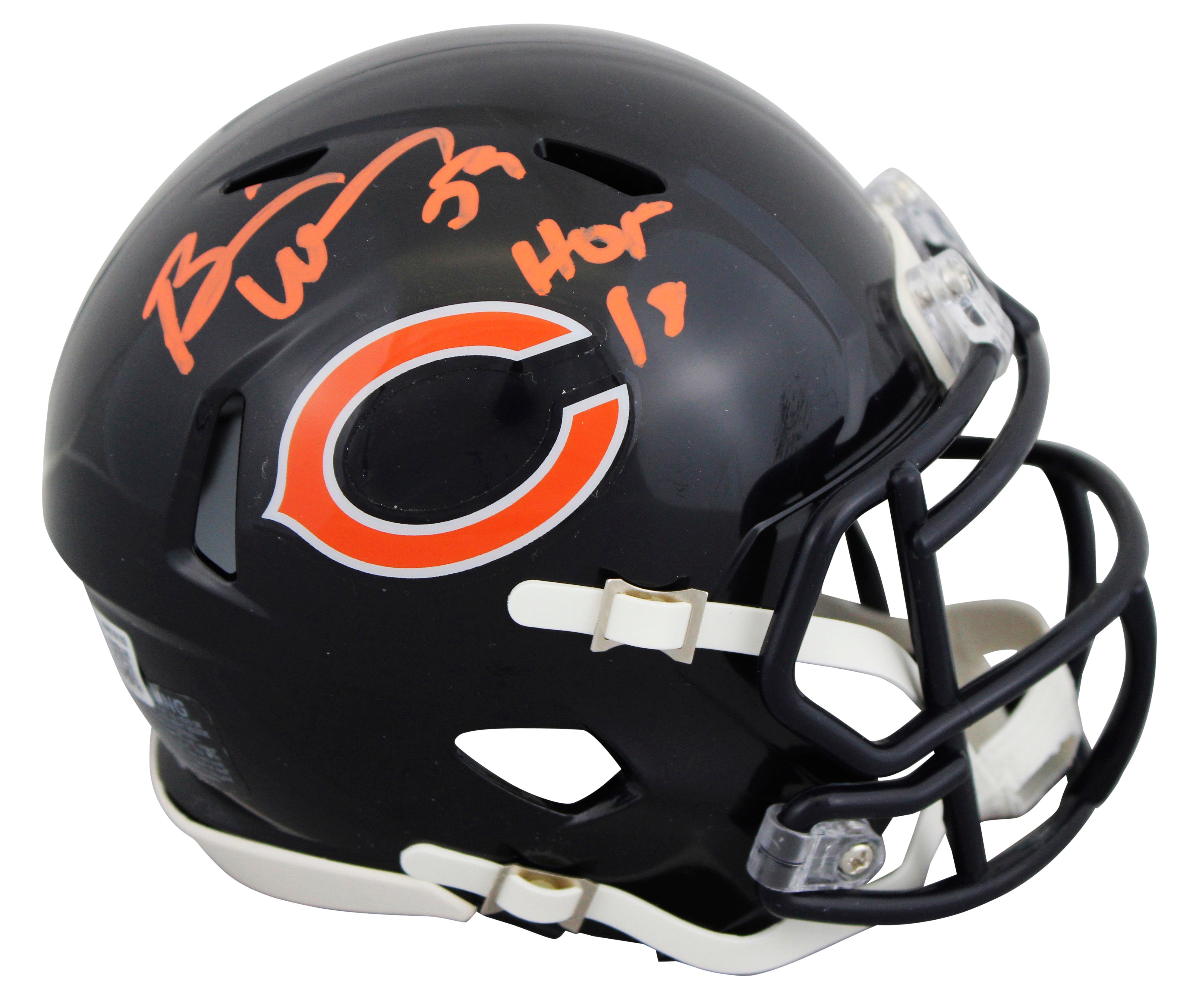 Broncos Brian Urlacher "HOF 18" Signed Speed Mini Helmet W/ Case BAS Witnessed 2