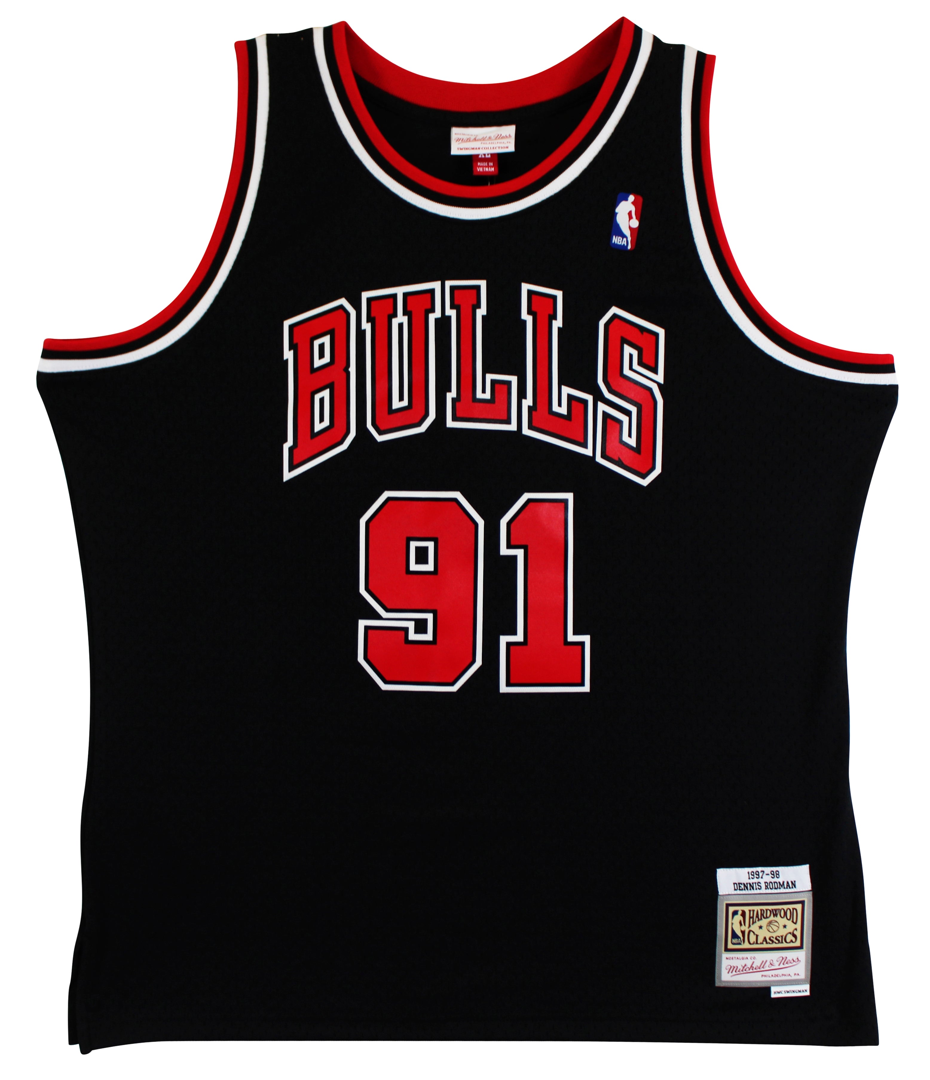 Bulls Dennis Rodman Signed Black M&N HWC Swingman Jersey w/ Black Sig JSA Wit