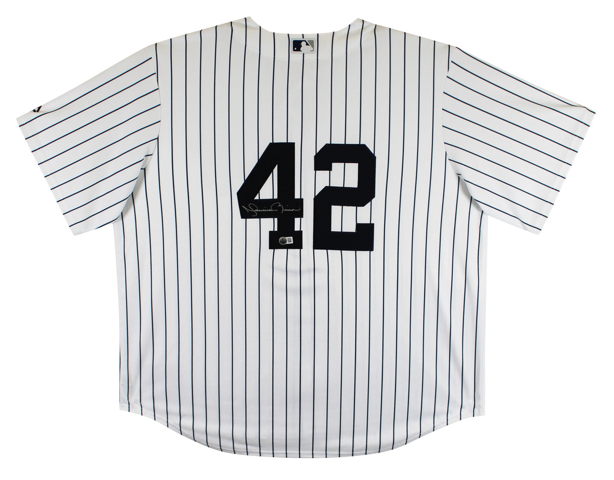 Yankees Mariano Rivera Signed White Pinstripe Majestic Cool Base Jersey BAS Wit
