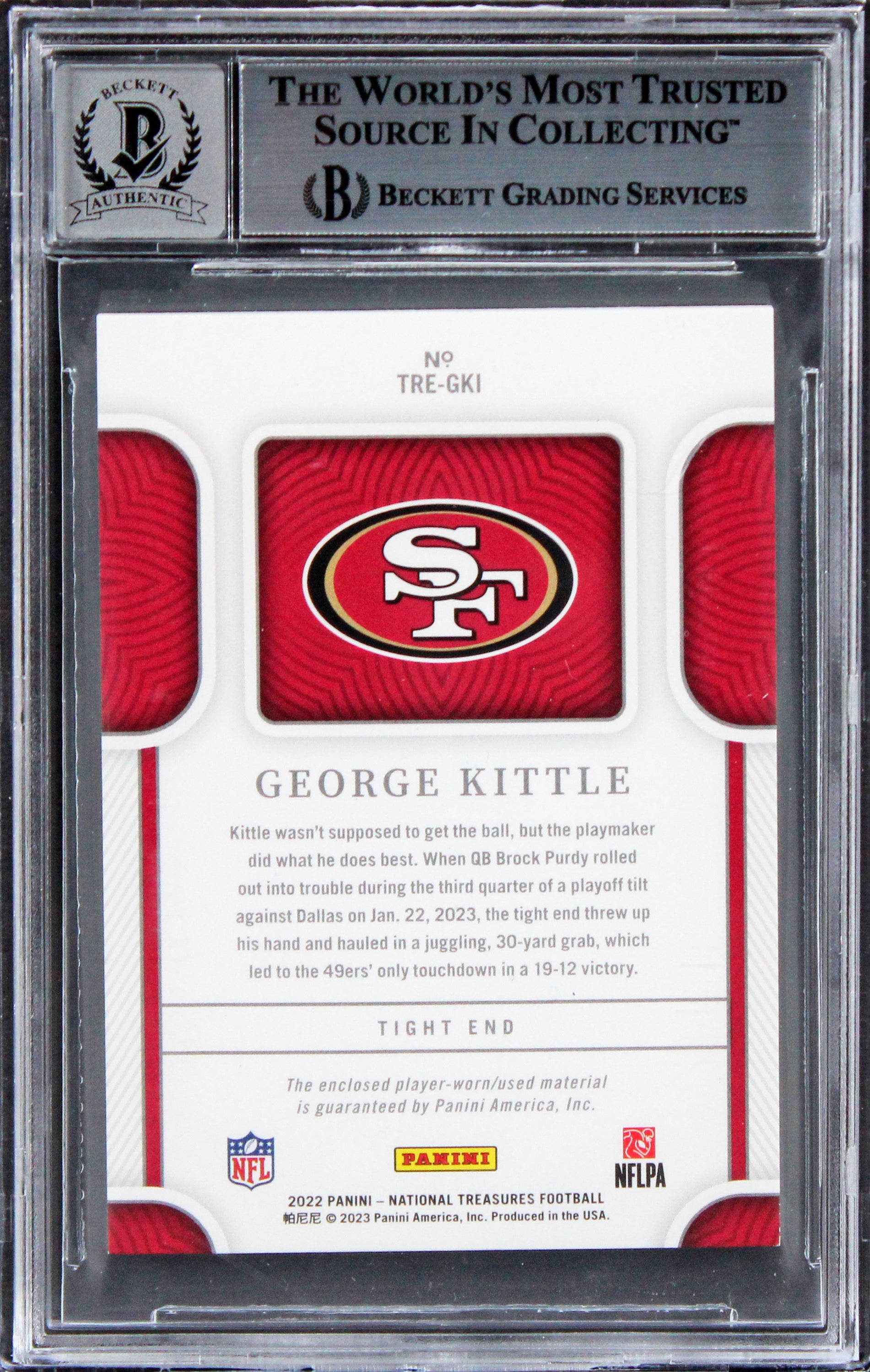 George Kittle Signed 2022 Natl Treasures TT #43 30/49 Card Auto 10! BAS Slabbed