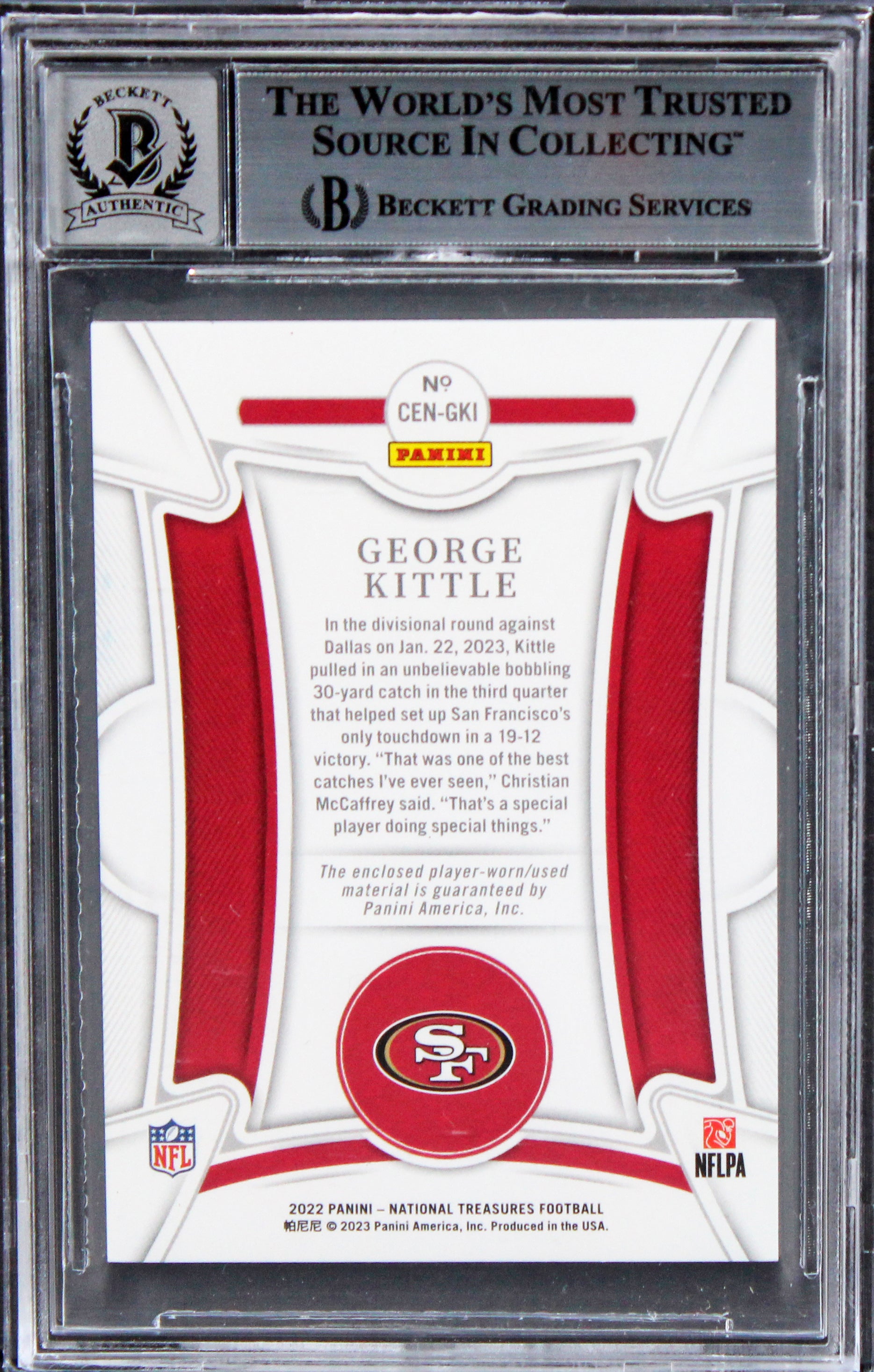 George Kittle Signed 2022 Natl Treasures CM #27 #31/49 Card Auto 10! BAS Slabbed