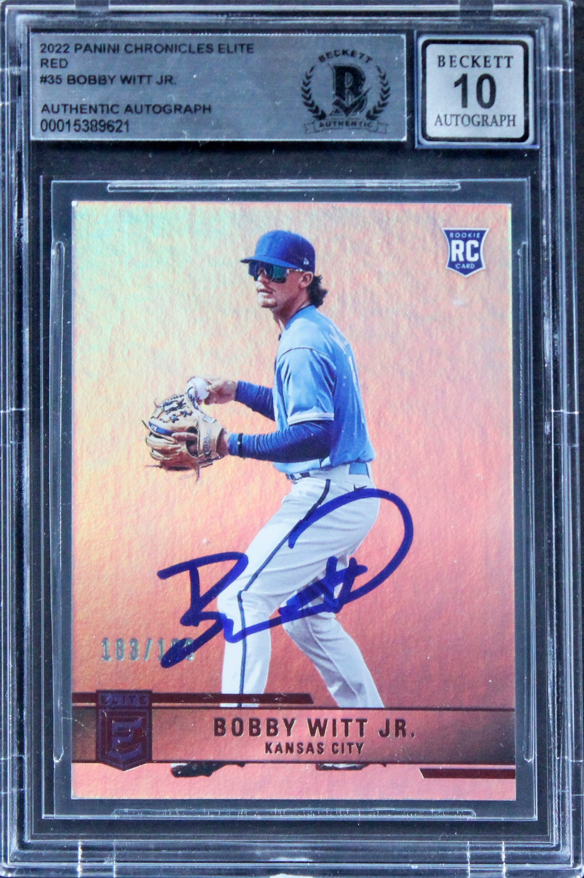 Bobby Witt Jr. Signed 2022 Panini CER #35 #183/199 Rookie Card Auto 10! BAS Slab