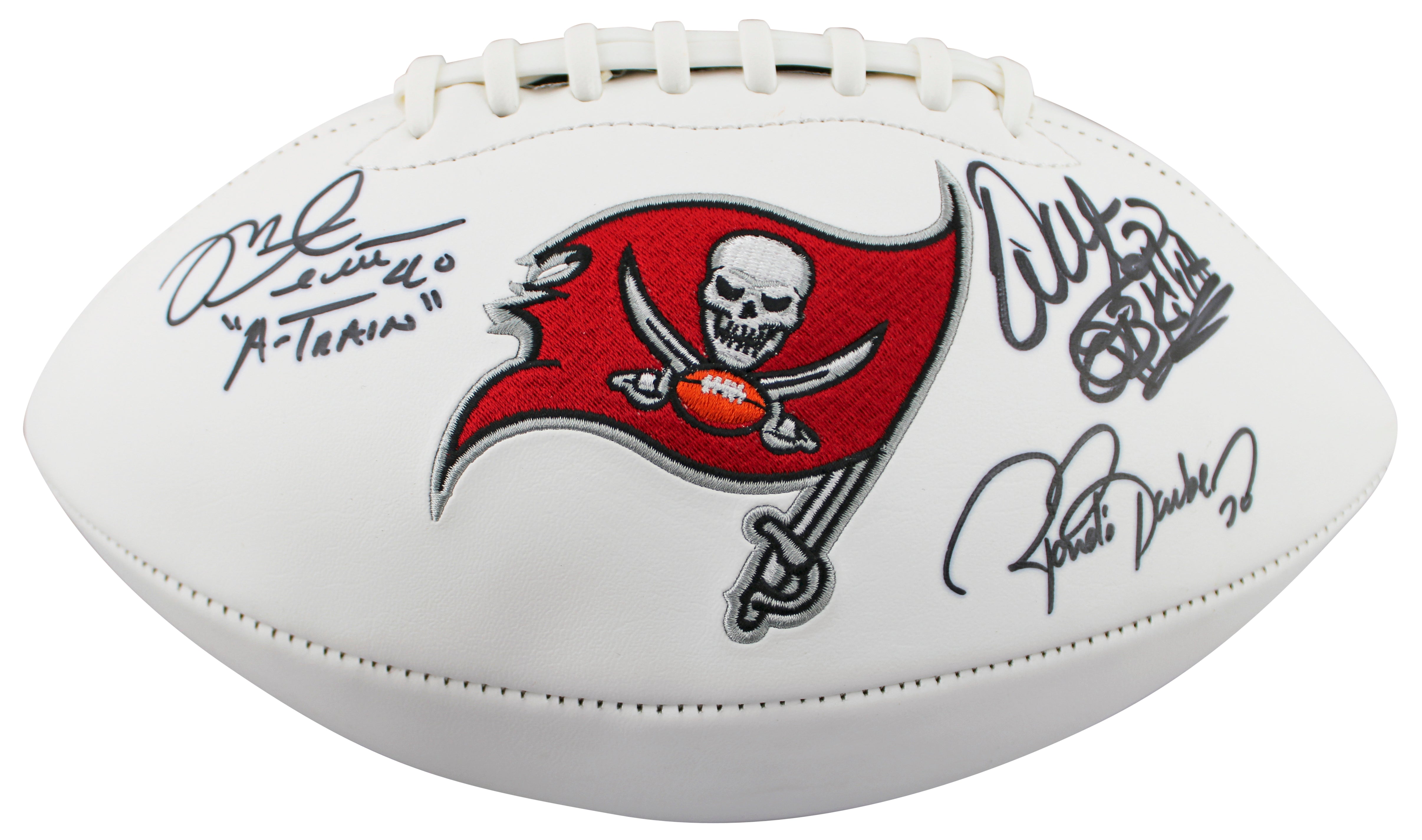 Buccaneers (3) Sapp, Barber & Alstott  Signed White Panel Logo Football BAS Wit