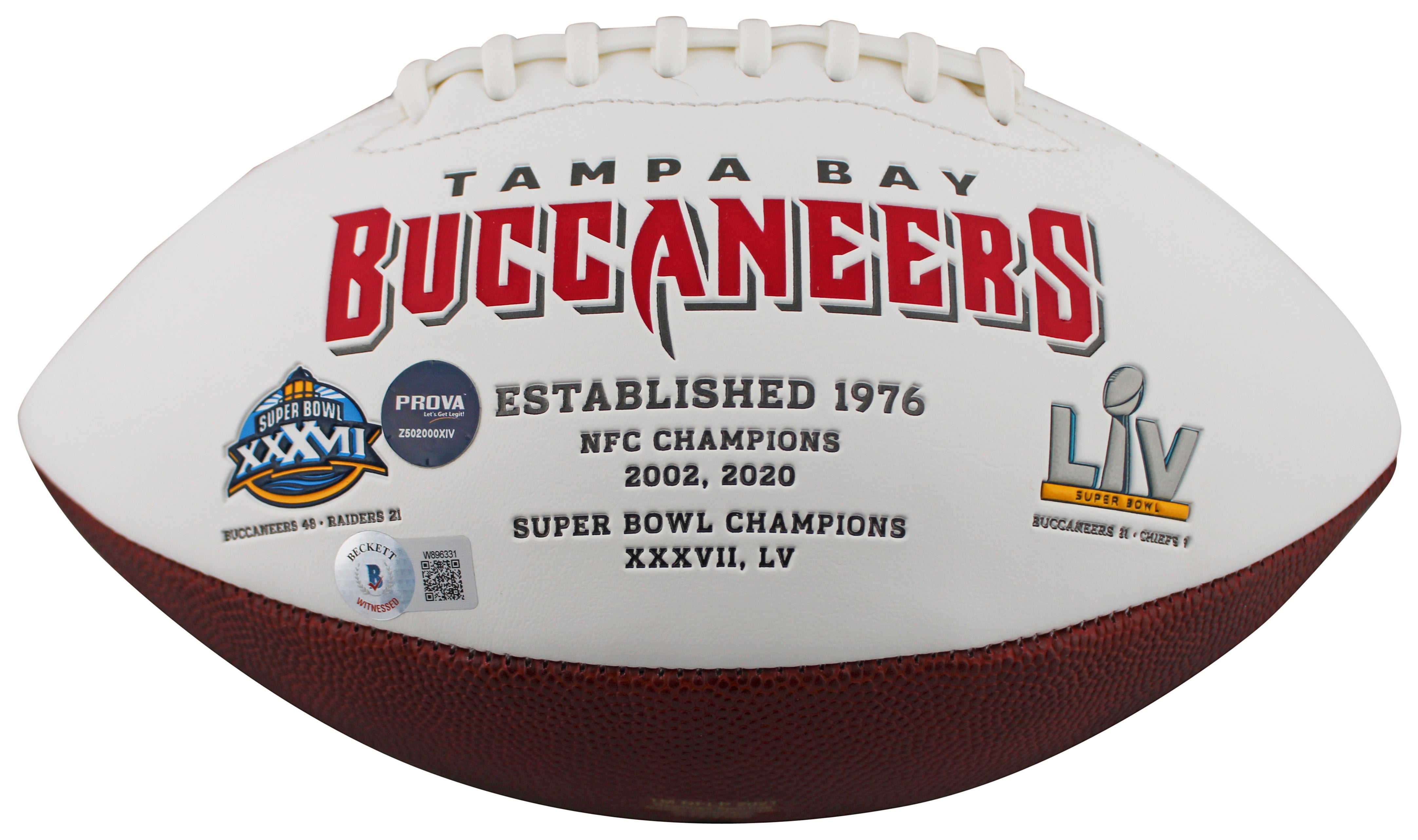 Buccaneers (3) Sapp, Barber & Alstott  Signed White Panel Logo Football BAS Wit