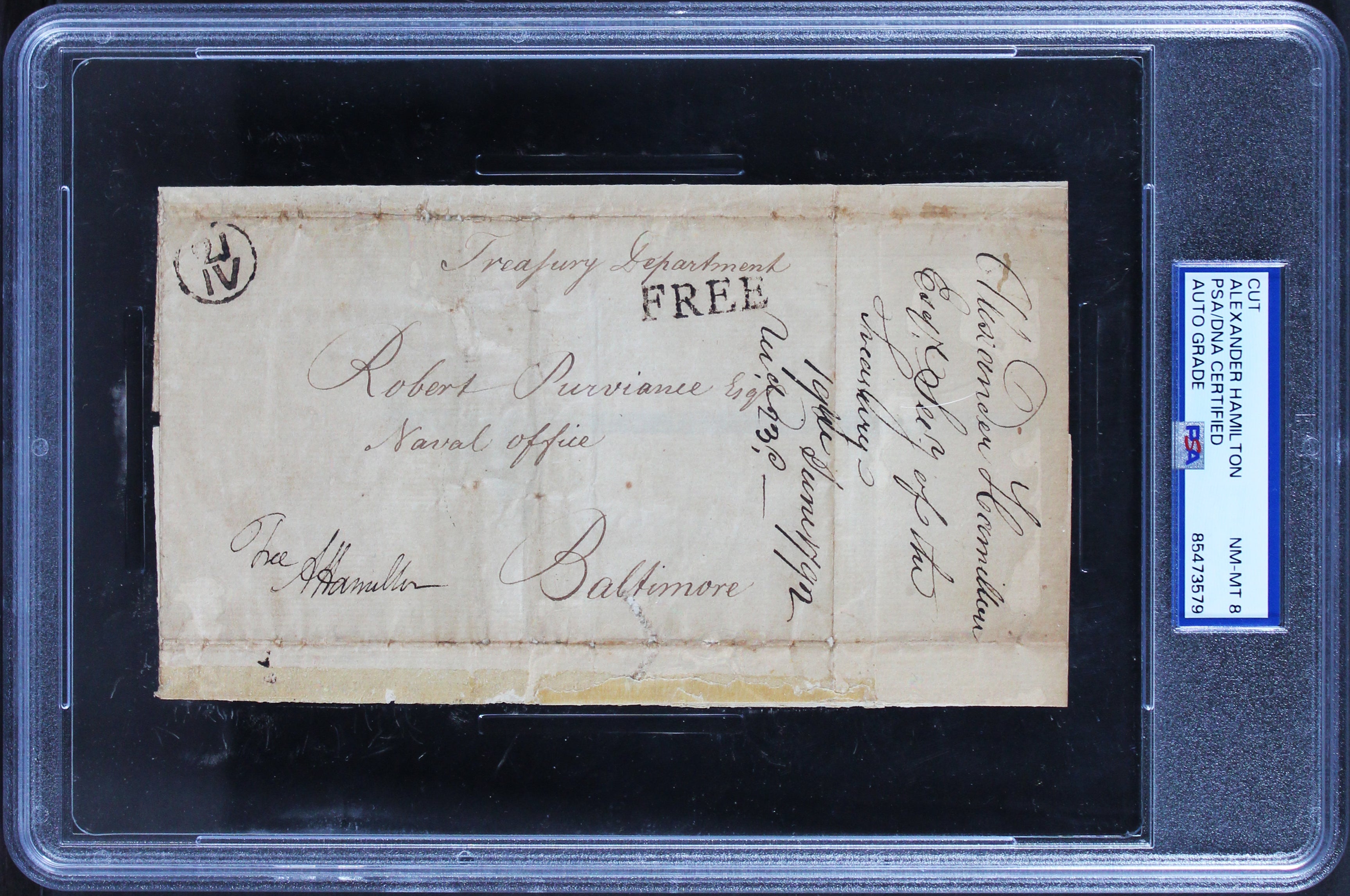 Alexander Hamilton Authentic Signed Free Frank Envelope PSA/DNA Slabbed