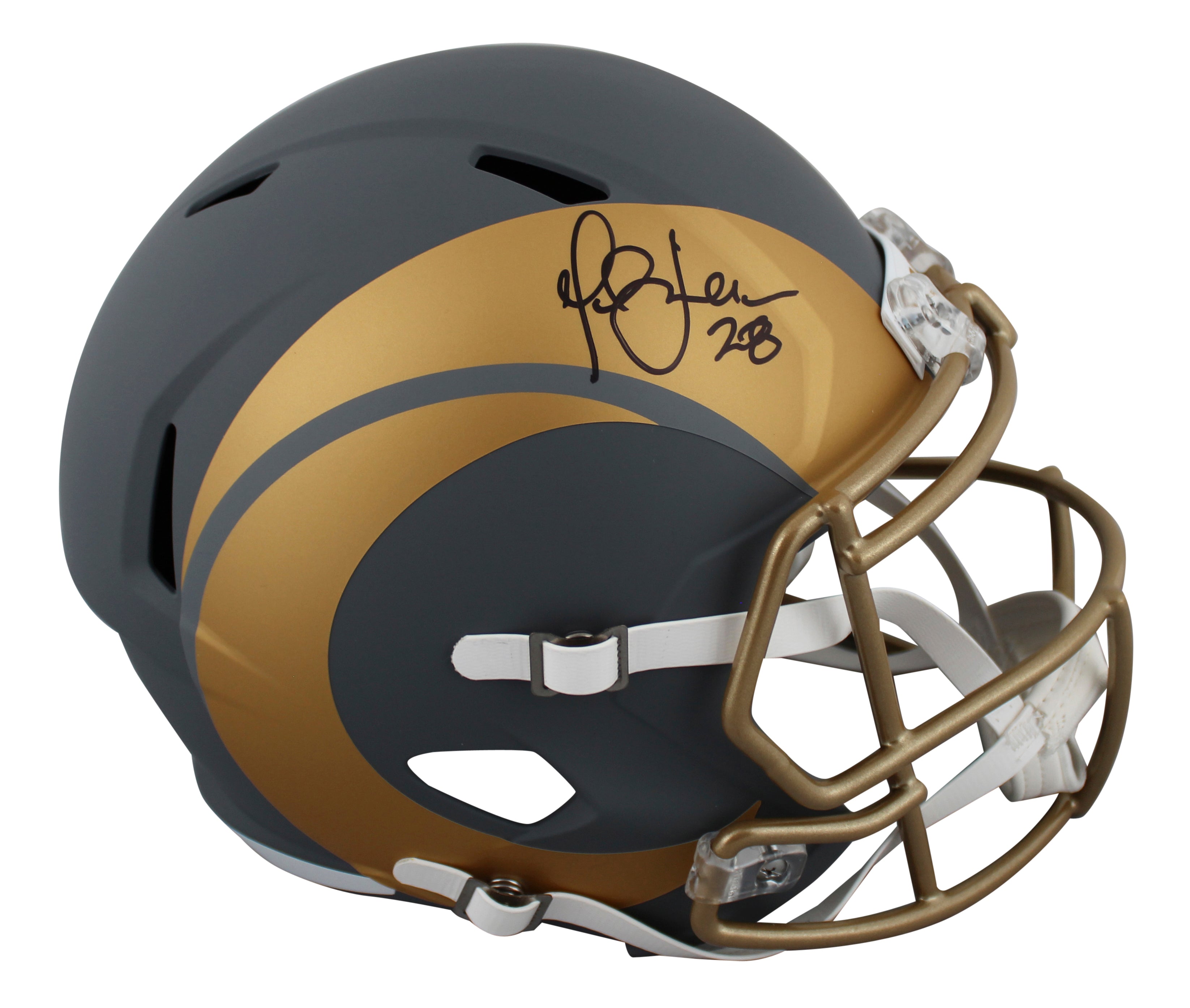 Rams Marshall Faulk Signed Slate Full Size Speed Rep Helmet BAS Witnessed