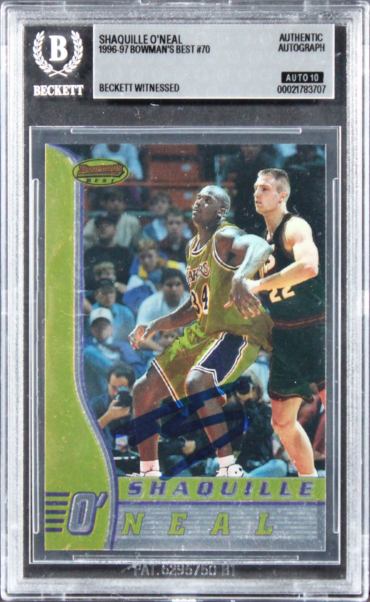 Lakers Shaquille O'Neal Signed 1996 Bowman's Best #70 Card Auto 10! BAS Slabbed