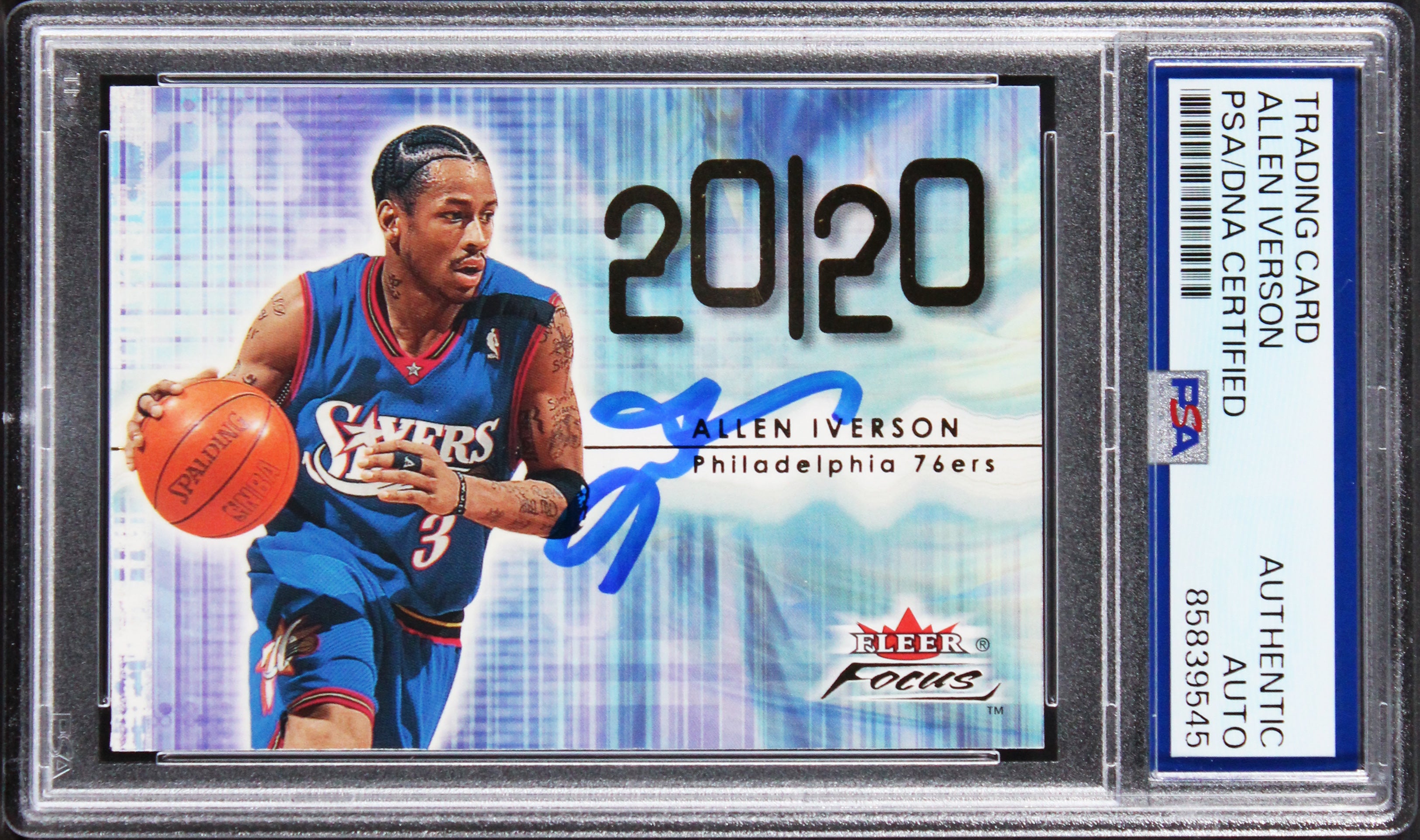 76ers Allen Iverson 2000 Fleer Focus 20/20 #218 Card Autographed PSA/D