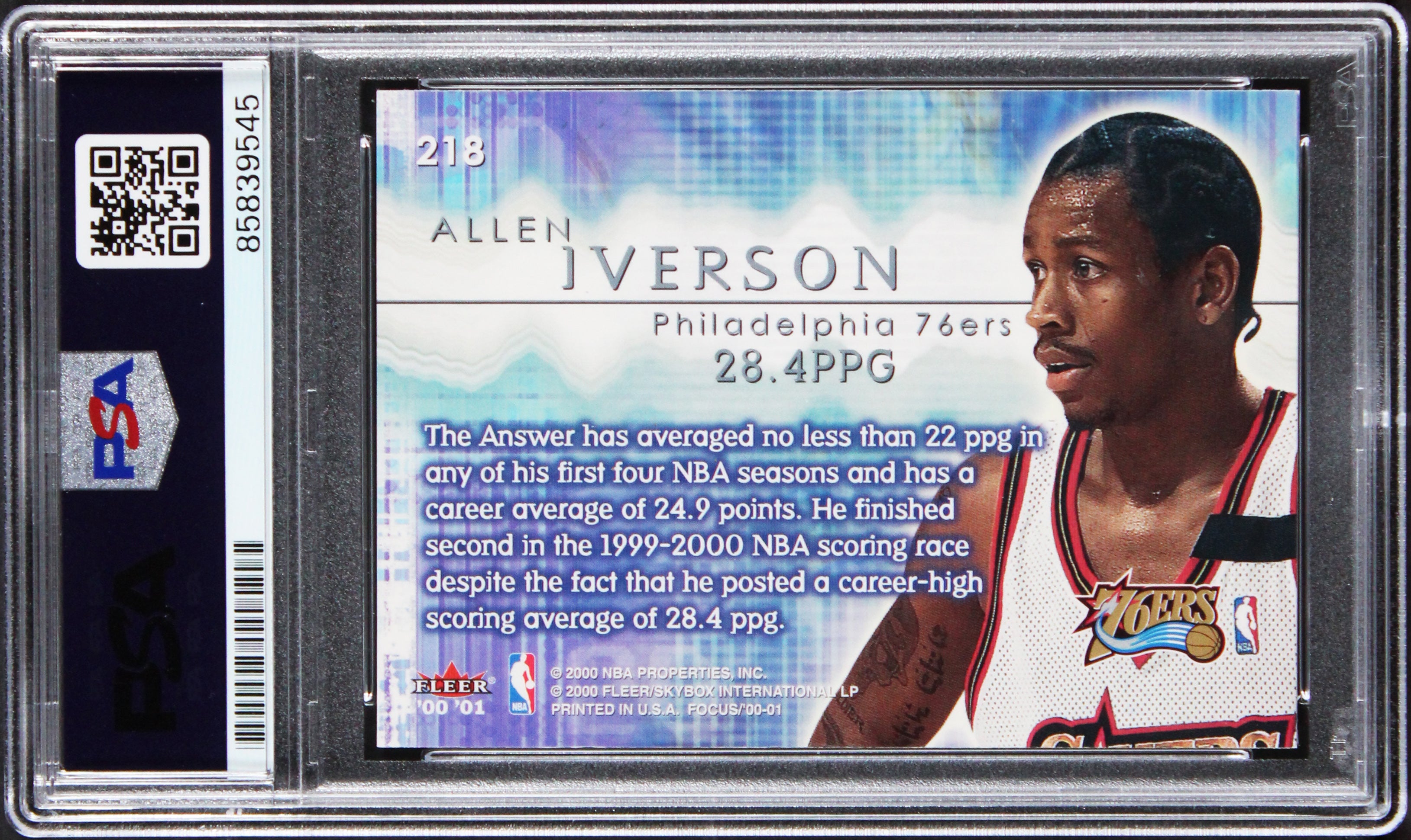 76ers Allen Iverson 2000 Fleer Focus 20/20 #218 Card Autographed PSA/D