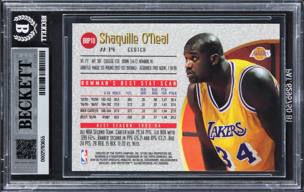 Shaquille O'Neal Signed 1997 Stadium Club #BBP10 Card Auto Grade 10! BAS Slabbed