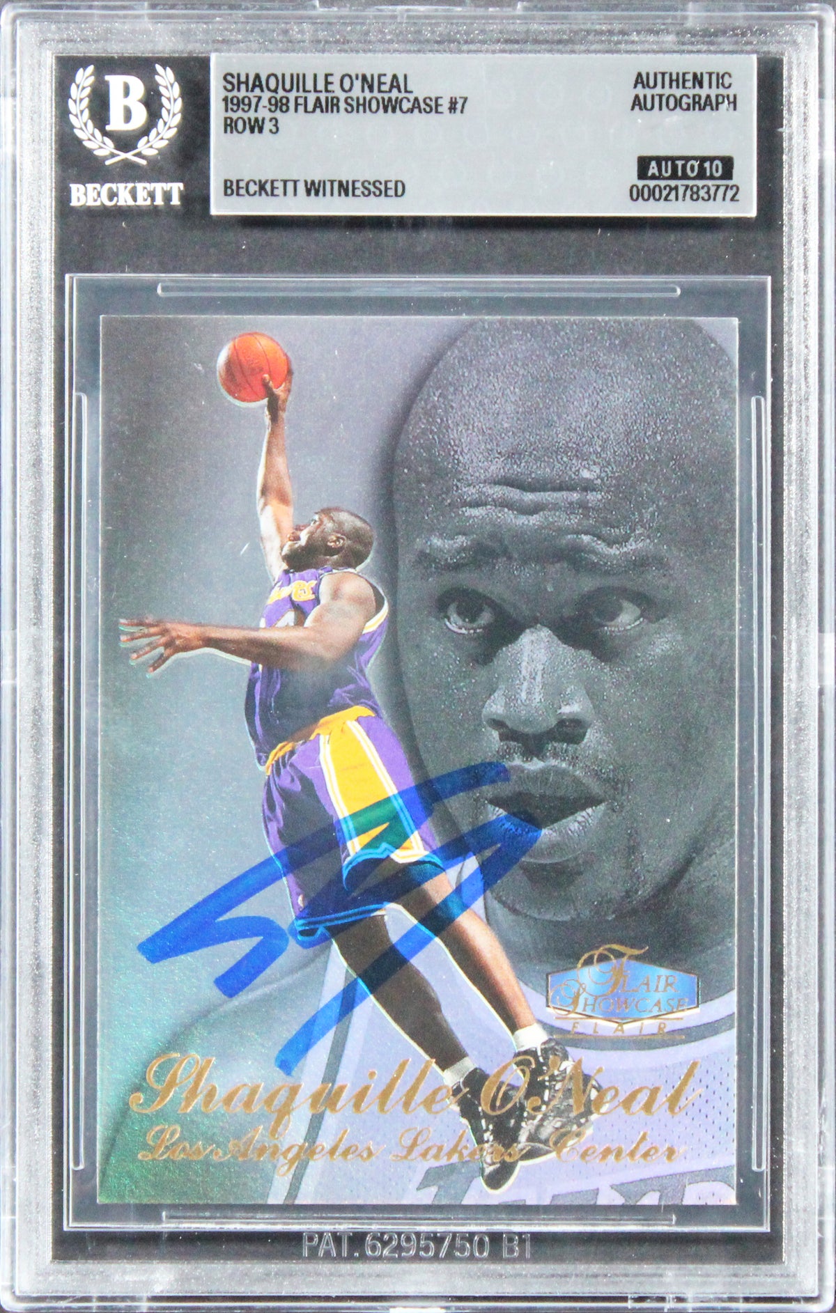 Shaquille O'Neal Signed 1997 Flair Showcase Row 3 #7 Card Auto 10! BAS Slabbed