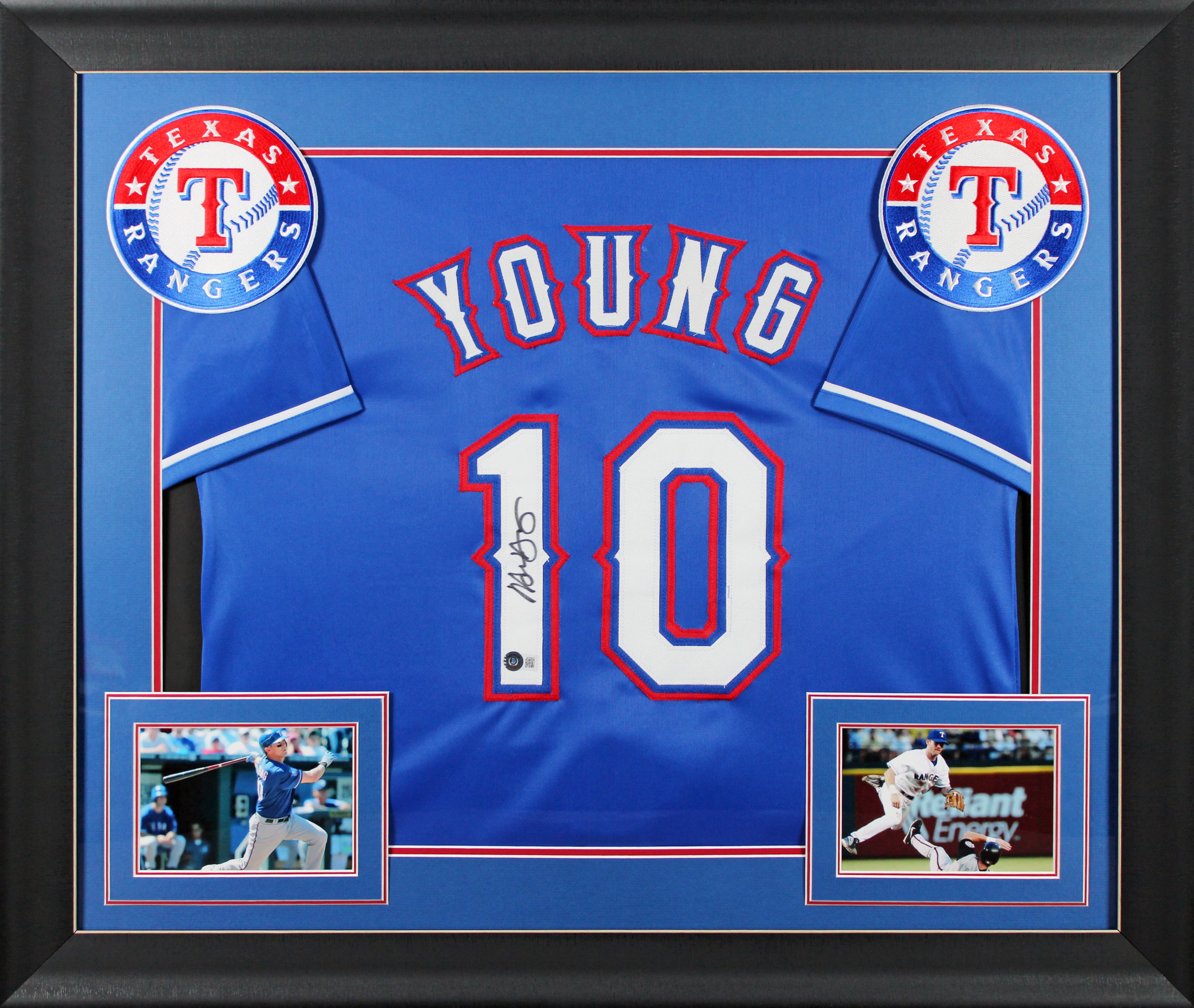 Michael Young Authentic Signed Blue Pro Style Framed Jersey BAS Witnessed