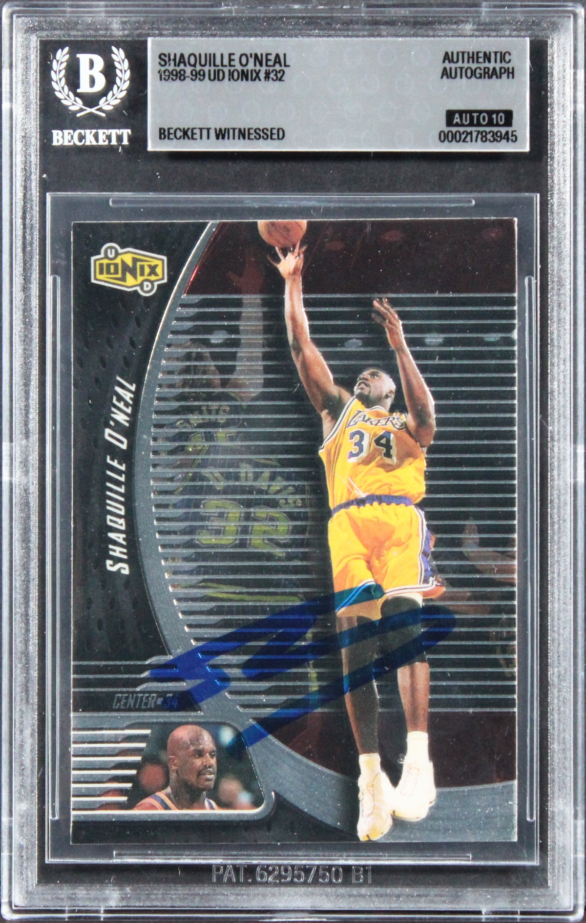 Lakers Shaquille O'Neal Signed 1998 UD Ionix #32 Card Auto Grade 10! BAS Slabbed
