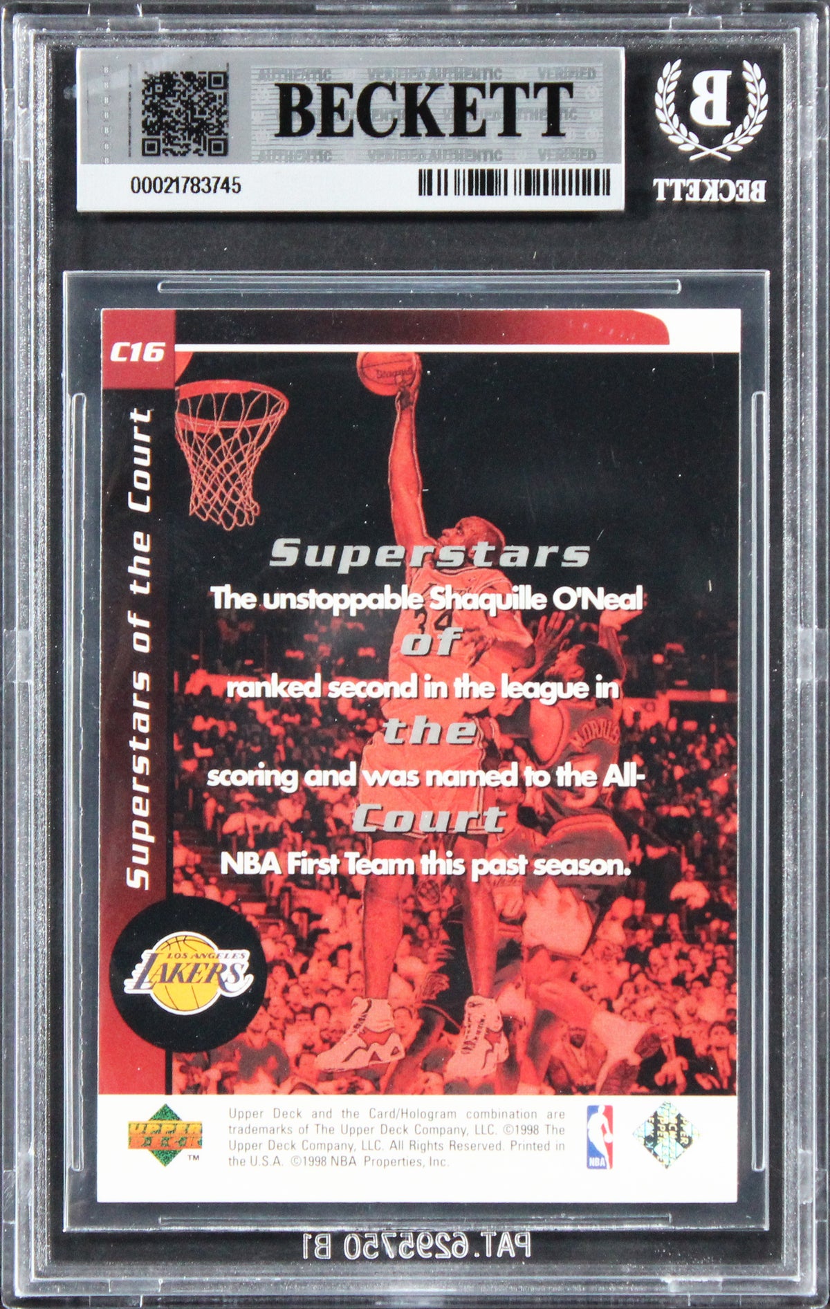 Shaquille O'Neal Signed 1998 Upper Deck Ovation #C16 Card Auto 10! BAS Slabbed