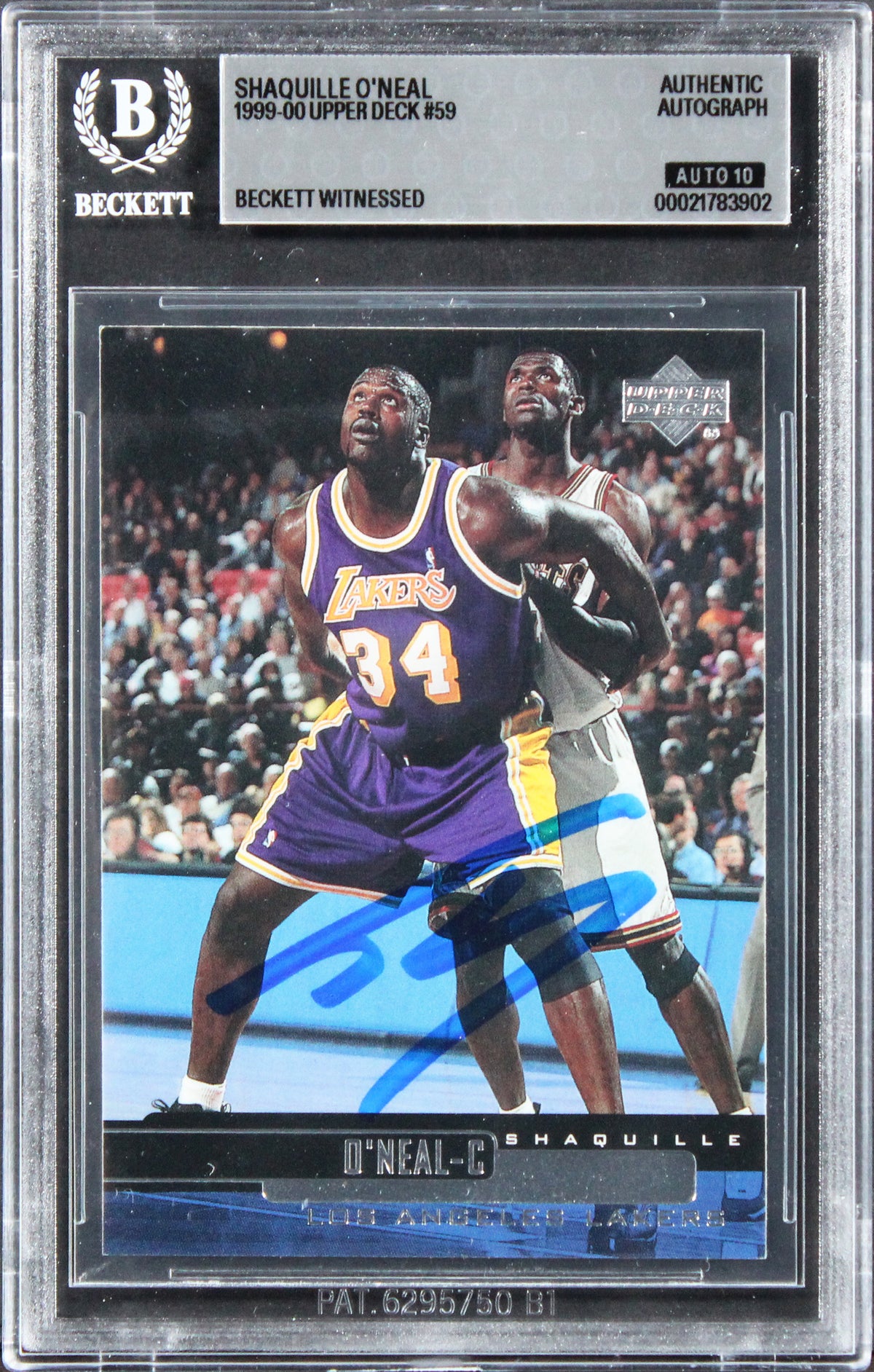 Lakers Shaquille O'Neal Signed 1999 Upper Deck #59 Card Auto GM 10! BAS Slabbed