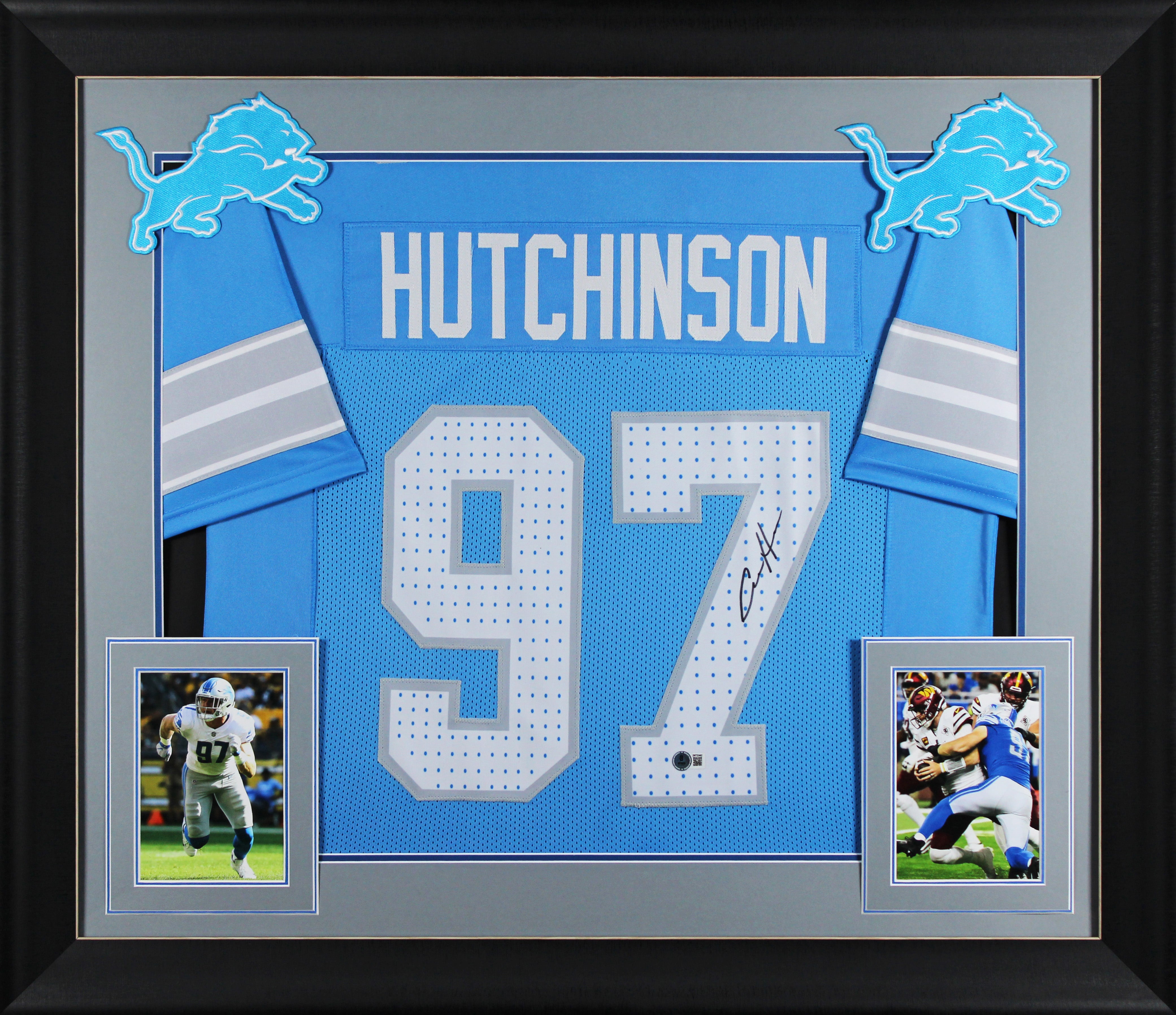 Aidan Hutchinson Authentic Signed Blue Pro Style Framed Jersey BAS Witnessed 2