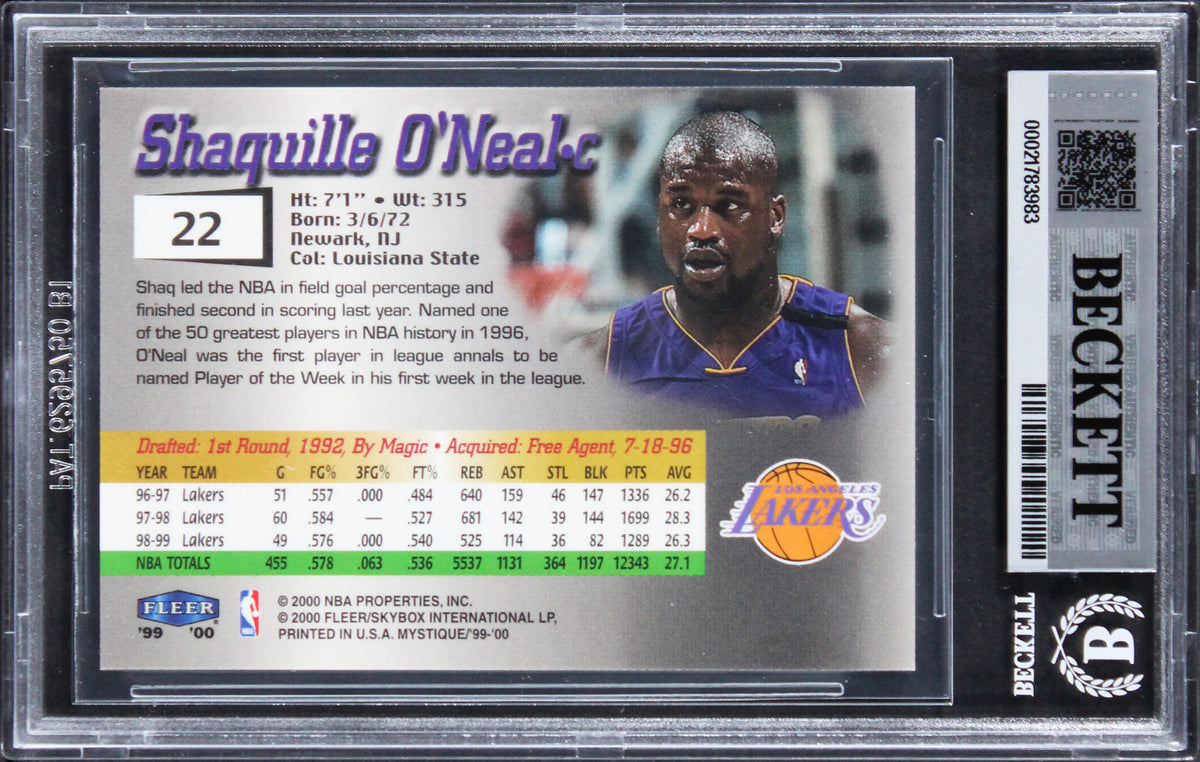 Lakers Shaquille O'Neal Signed 1999 Fleer Mystique #22 Card Auto 10! BAS Slabbed