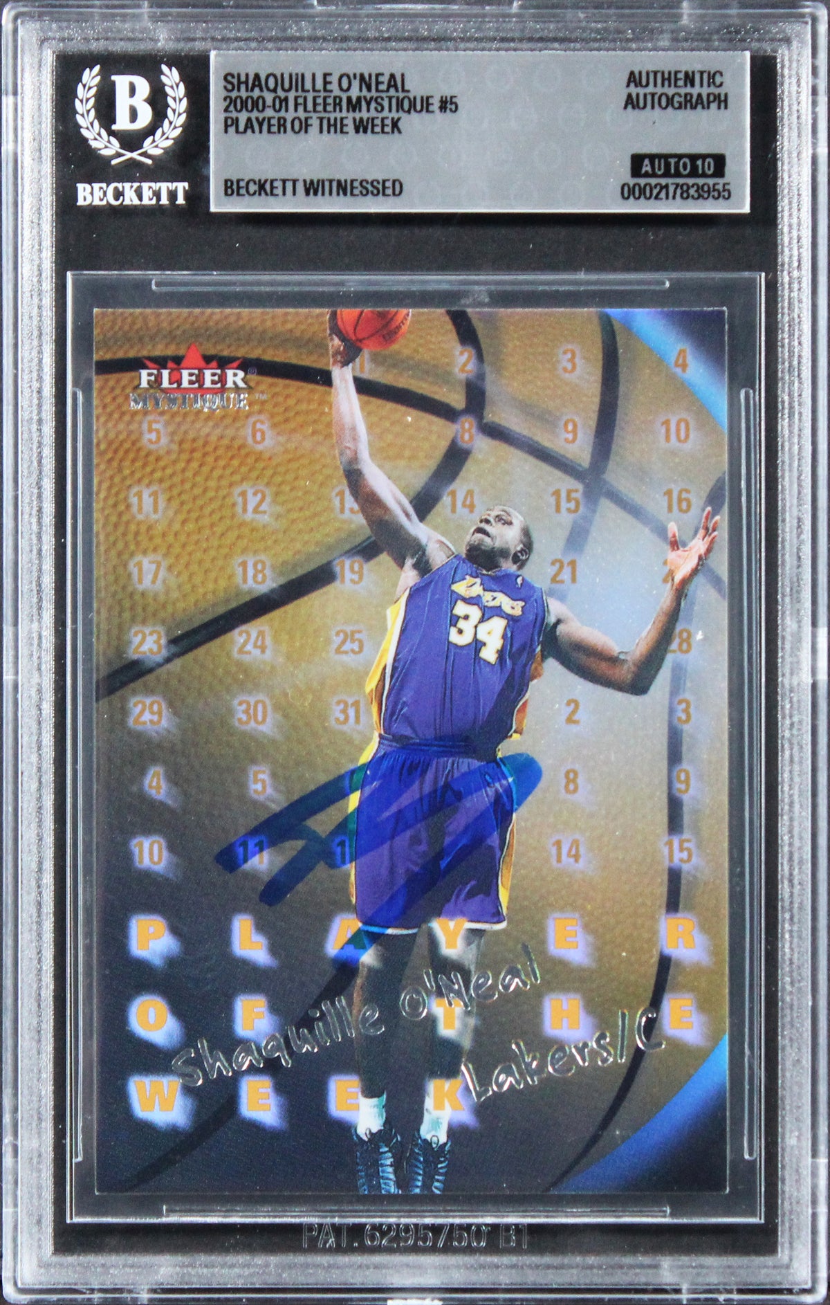 Lakers Shaquille O'Neal Signed 2000 Fleer Mystique #5 Card Auto 10! BAS Slabbed