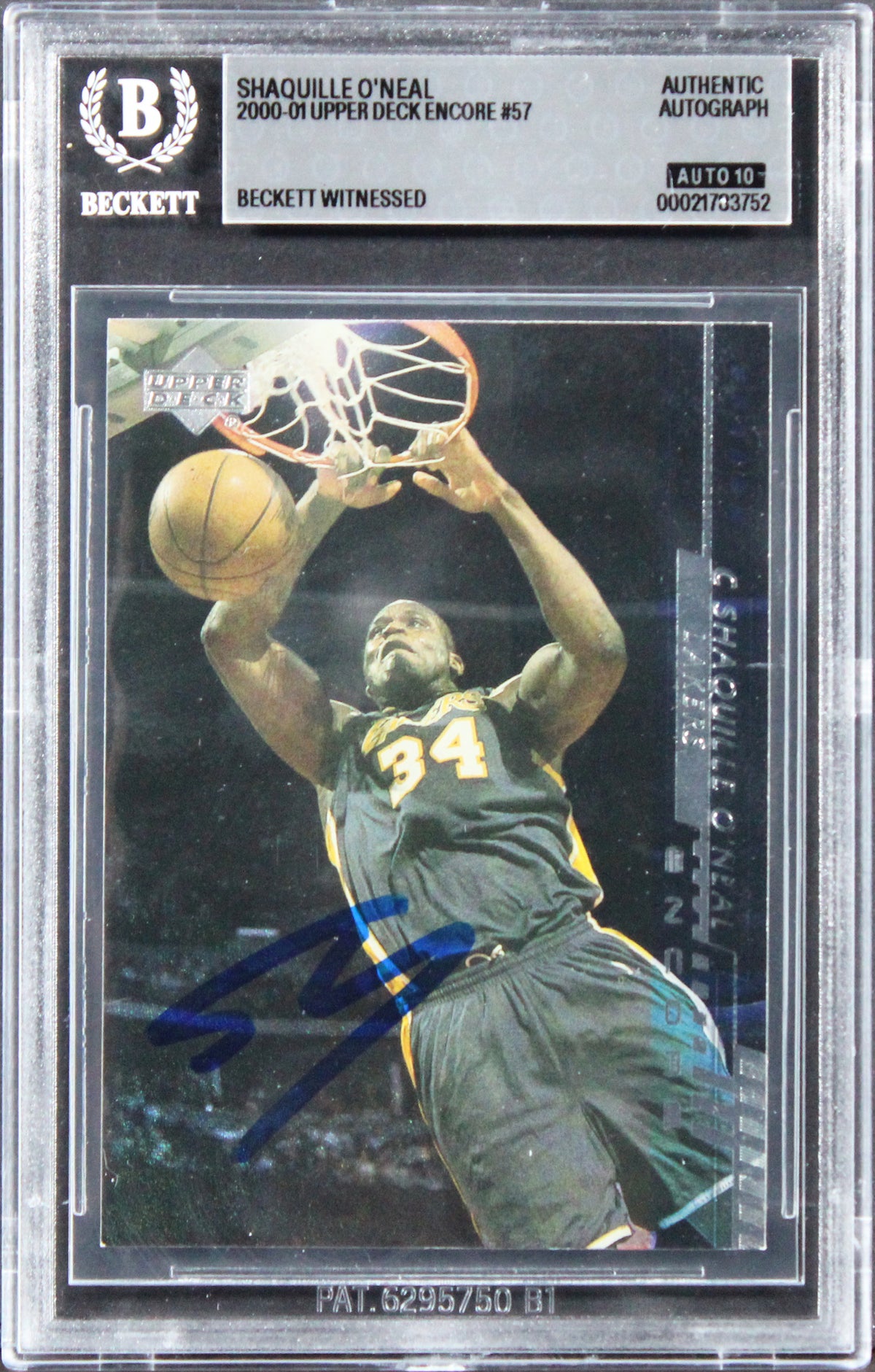 Lakers Shaquille O'Neal Signed 2000 Upper Deck Encore #57 Card Auto 10! BAS Slab