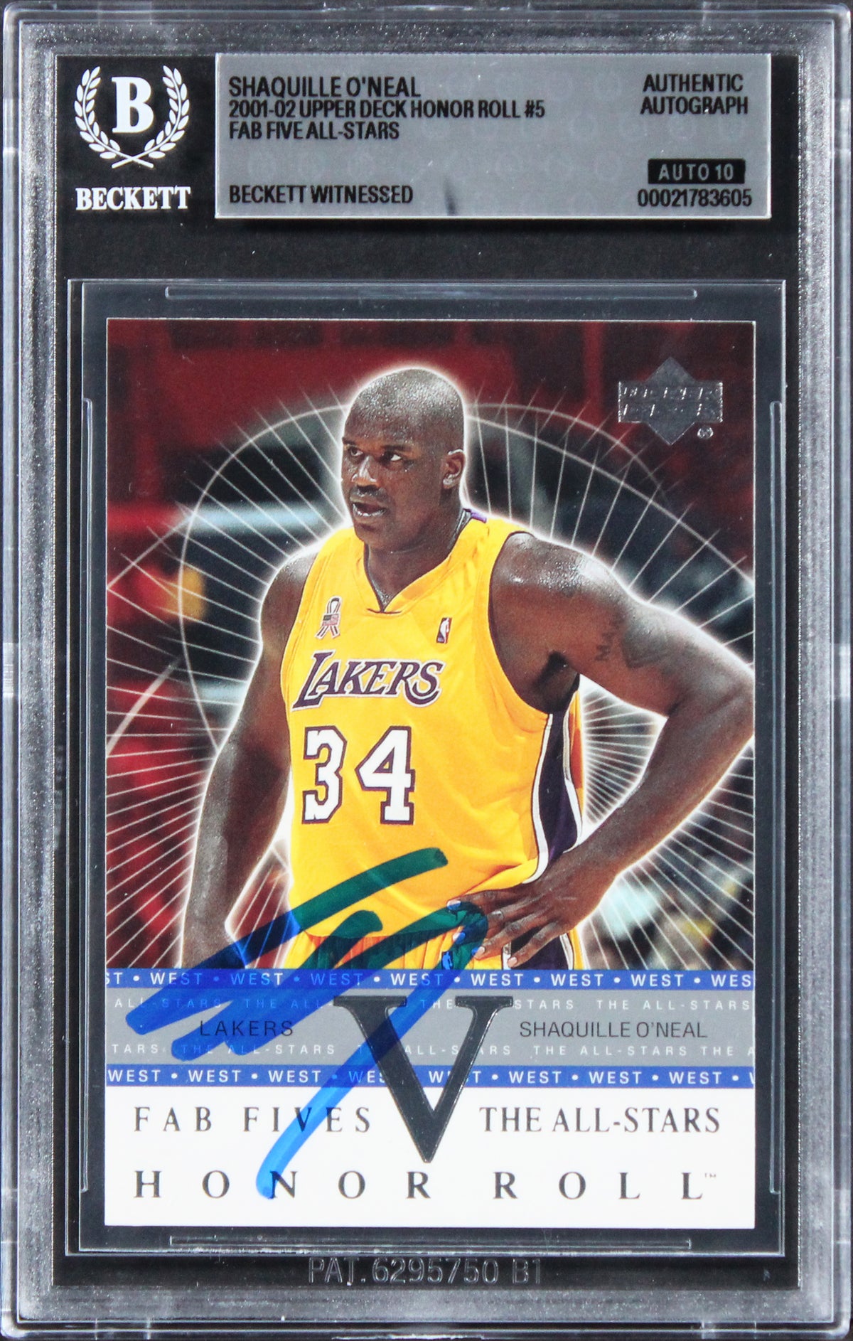 Shaquille O'Neal Signed 2001 Upper Deck Honor Roll #5 Card Auto 10! BAS Slabbed
