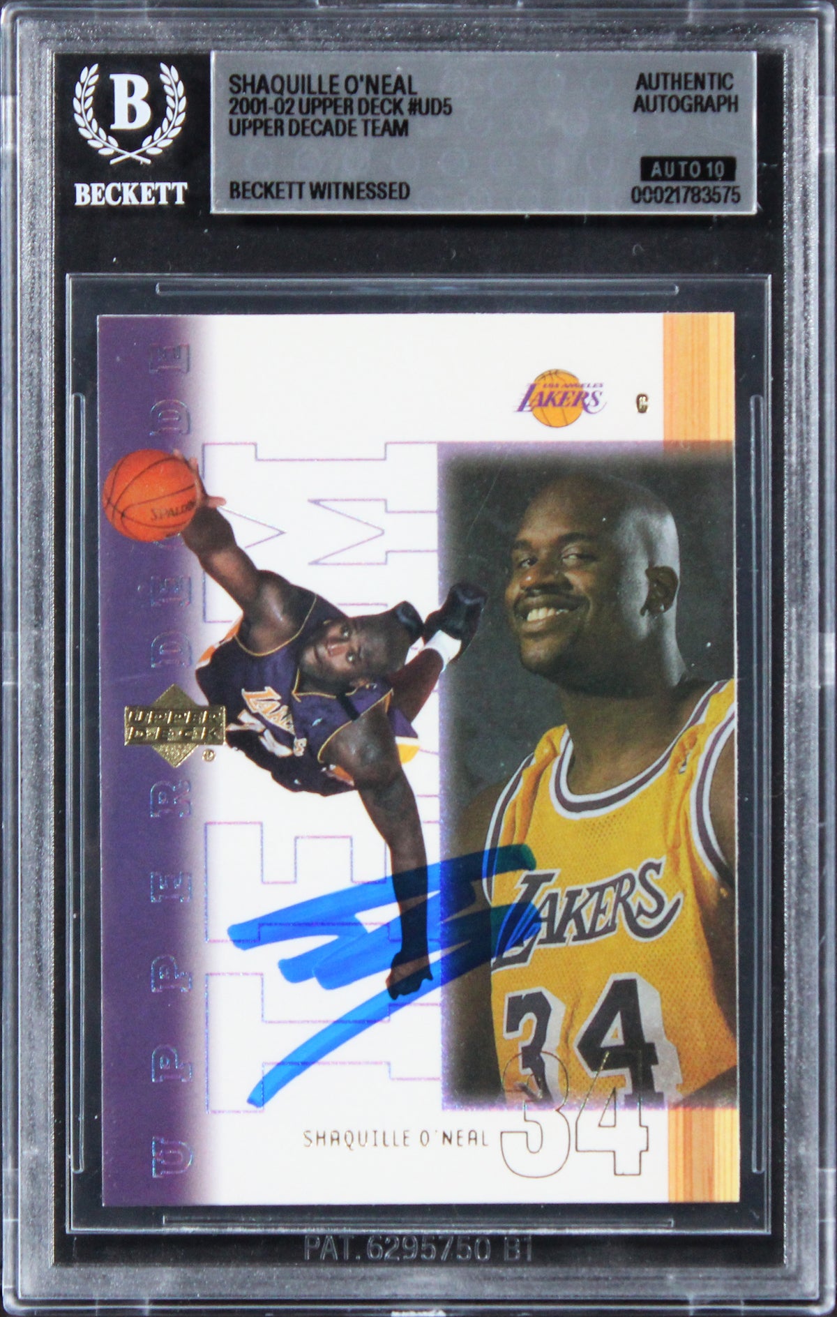 Shaquille O'Neal Signed 2001 Upper Deck Decade Team #UD5 Card Auto 10! BAS Slab