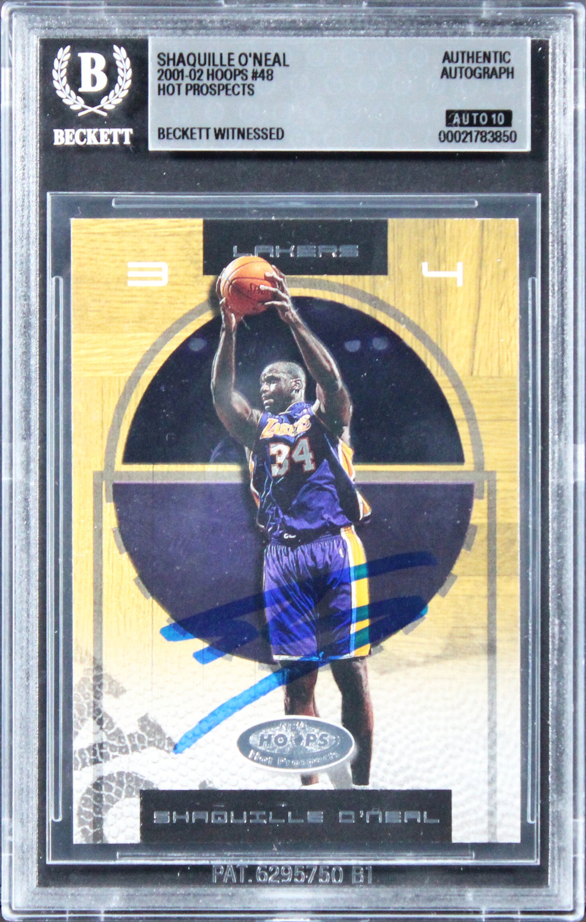 Lakers Shaquille O'Neal Signed 2001 Hoops #48 Card Auto Grade GM 10! BAS Slabbed
