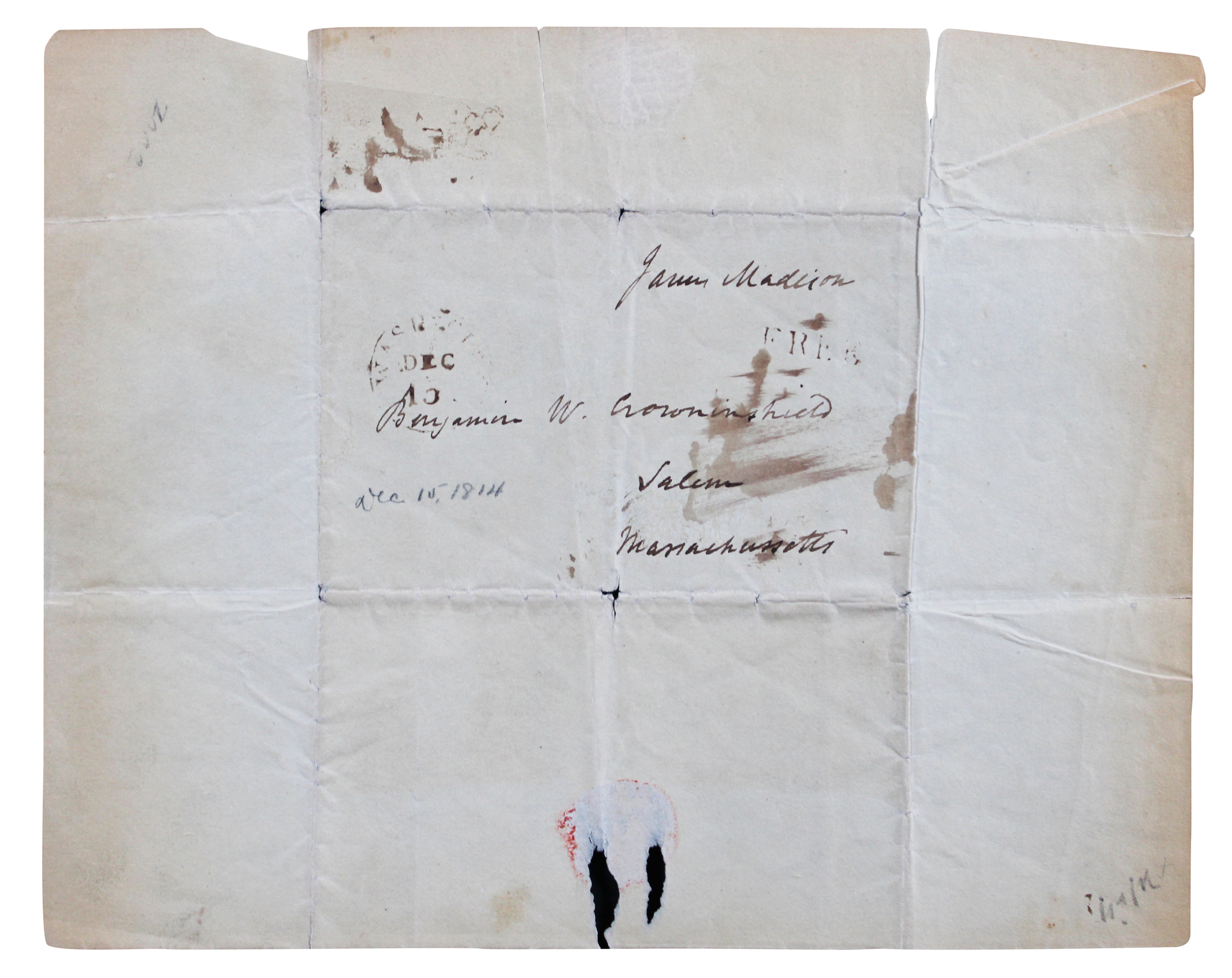James Madison Signed 7.75x9.75 1814 Handwritten Free Frank BAS #AE13626