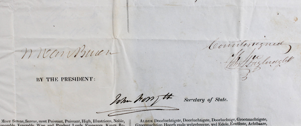 Martin Van Buren Signed 16.25x20.25 1839 Whaling Vessel's Ship's Passport BAS