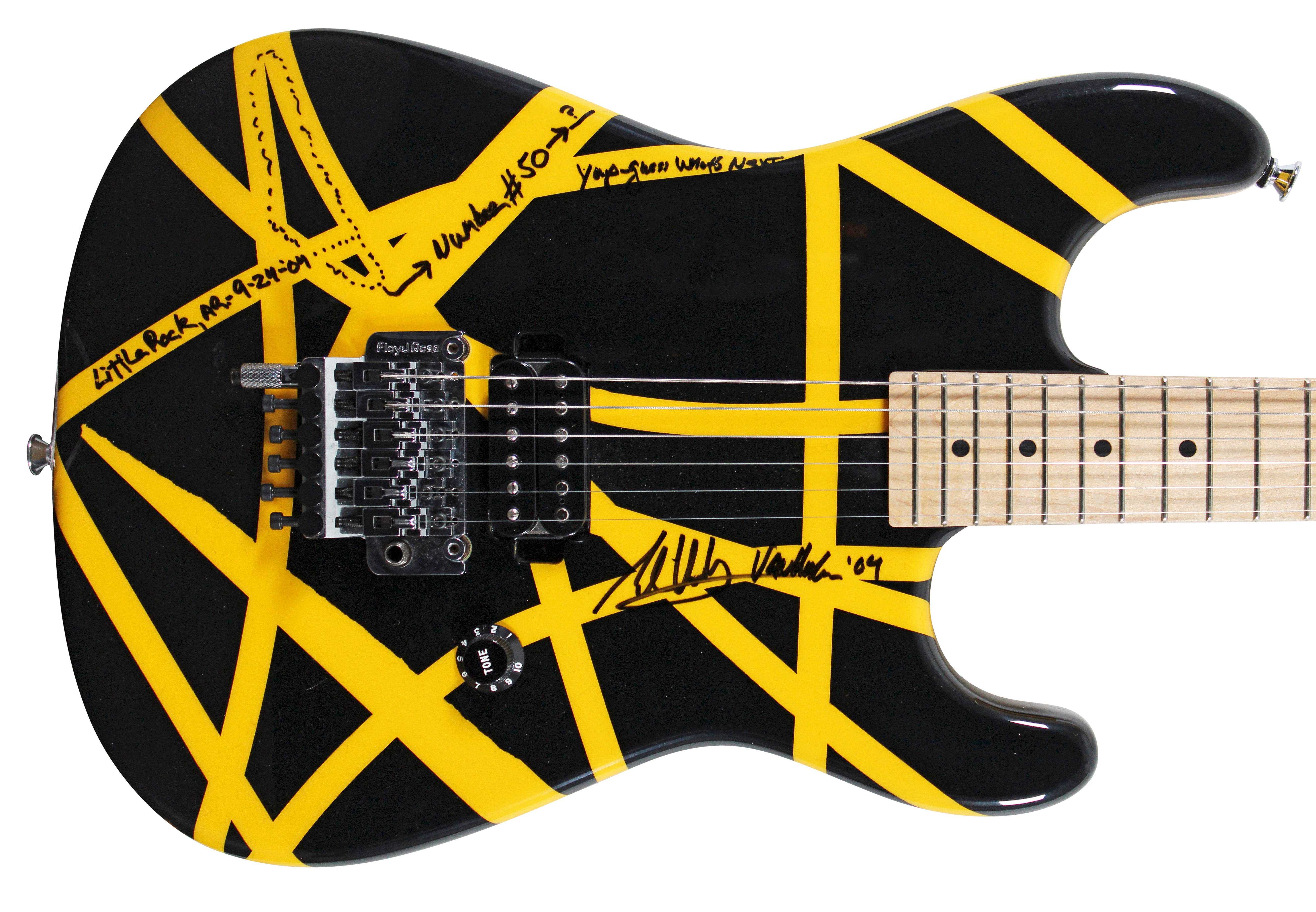 Eddie Van Halen Signed 9/24/04 Stage-Used & Hand-Striped 2004 "Bumblebee" Guitar