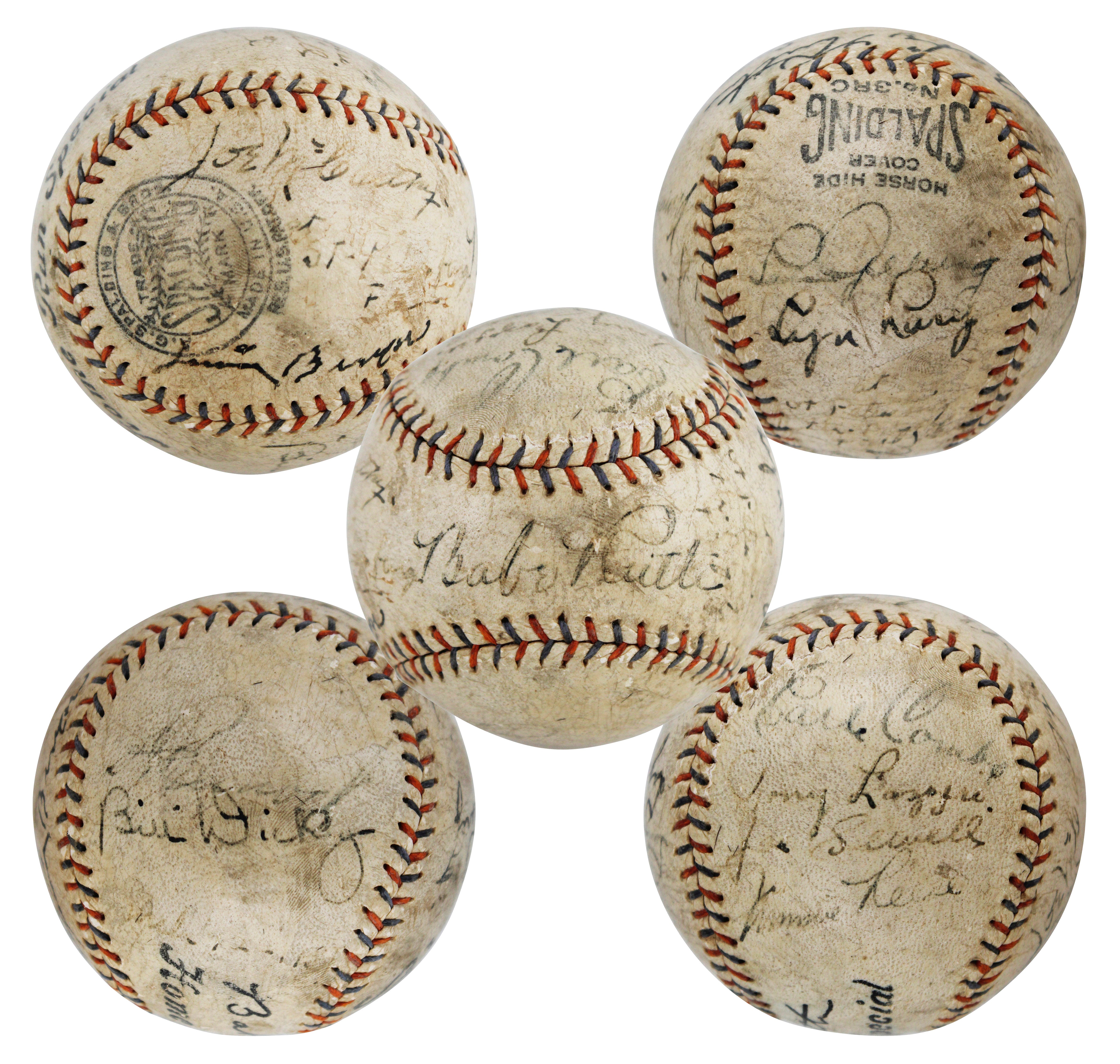 1931 Yankees (13) Babe Ruth, Lou Gehrig, +11 Signed Spalding Baseball JSA LOA