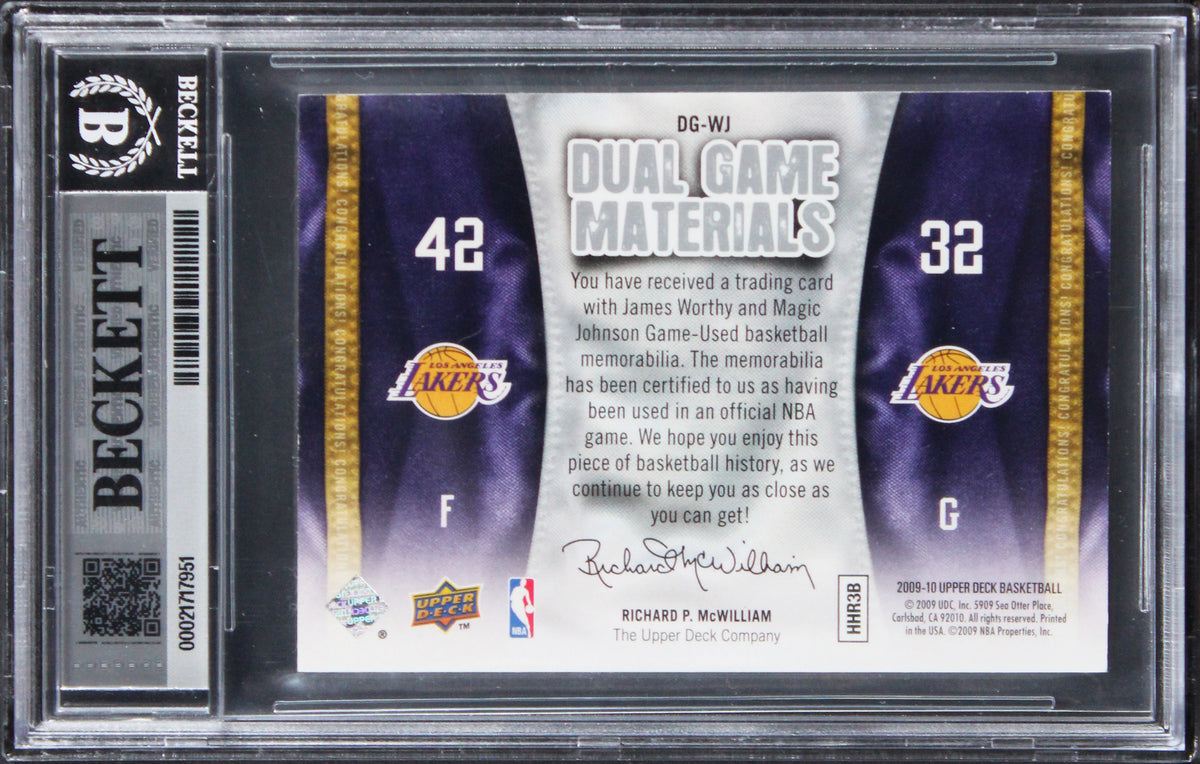 Magic Johnson James Worthy Signed 2009 UD Game Mat DGWJ Card Auto 10 BAS Slab 1