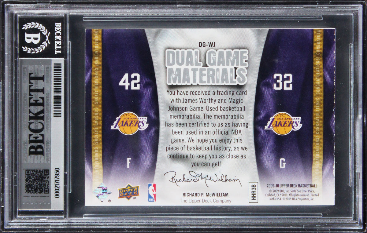 Magic Johnson James Worthy Signed 2009 UD Game Mat DGWJ Card Auto 10 BAS Slab 2