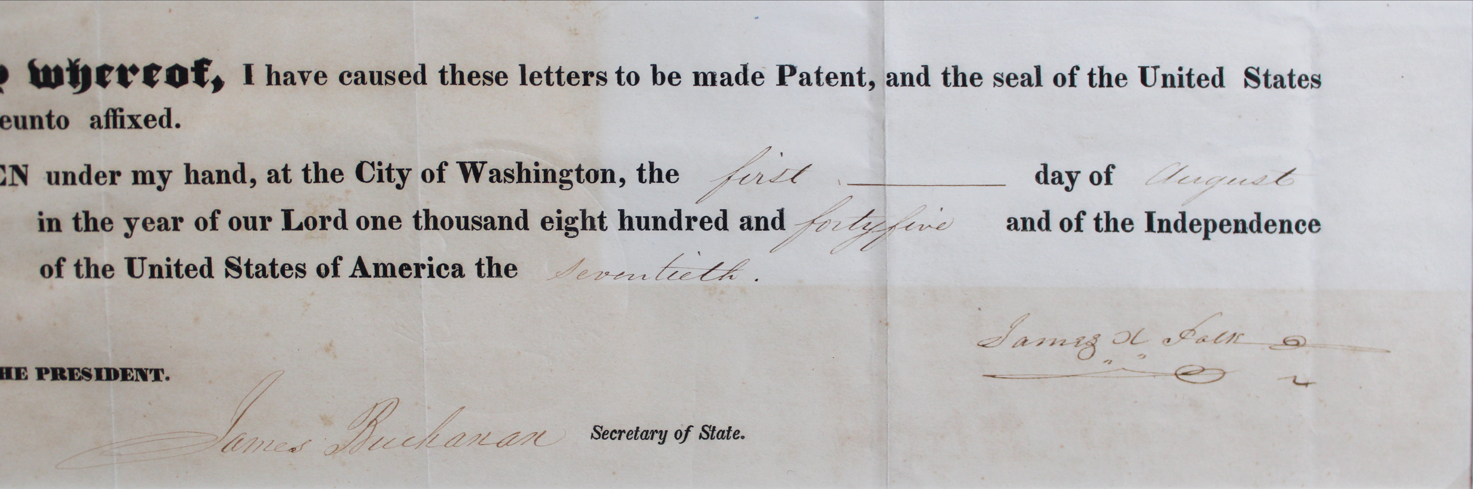 James K. Polk & James Buchanan Signed & Framed 12x17 Appointment Document BAS
