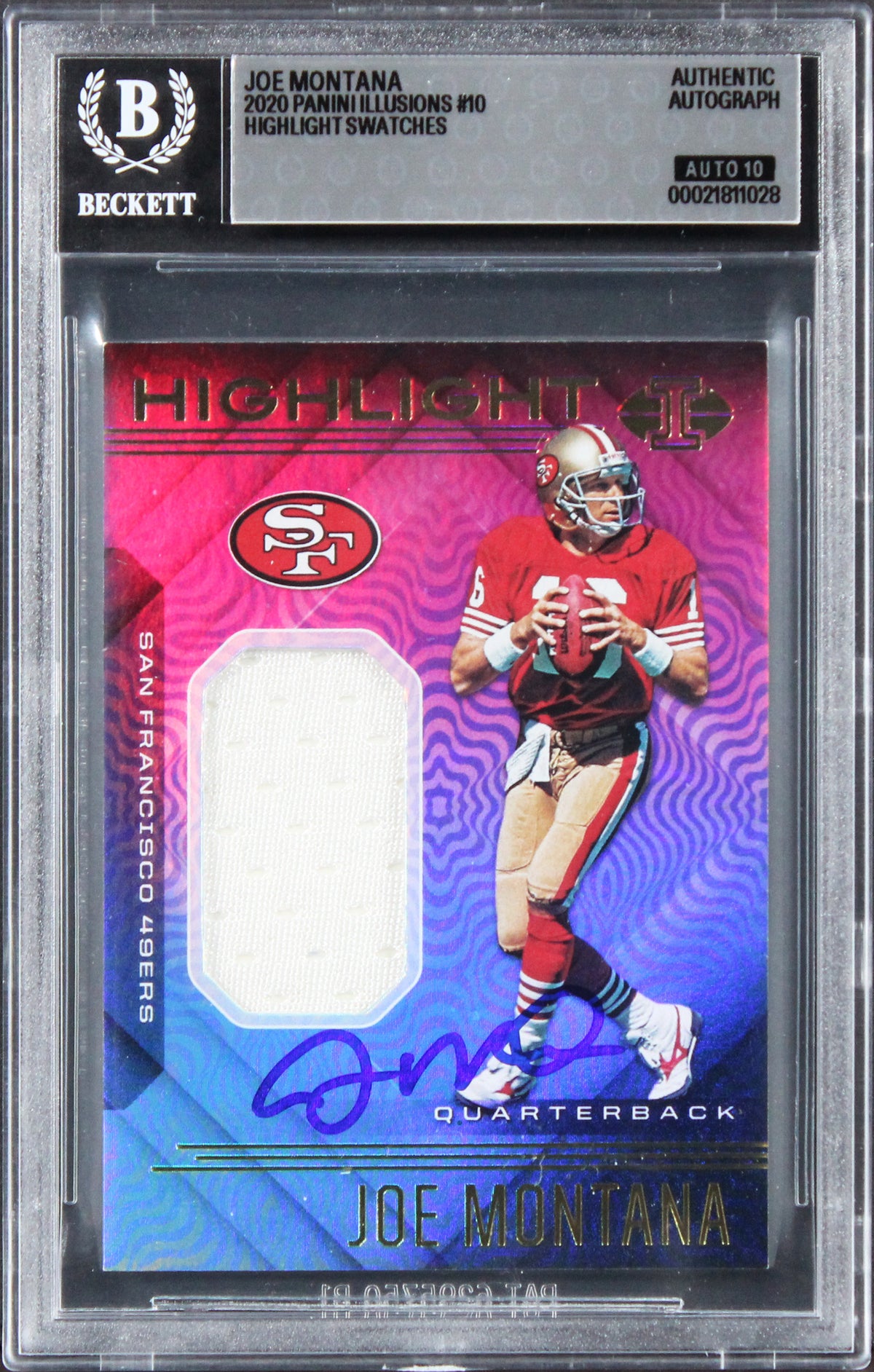 49ers Joe Montana Signed 2020 Panini Illusions #10 Card Auto GM 10! BAS Slabbed