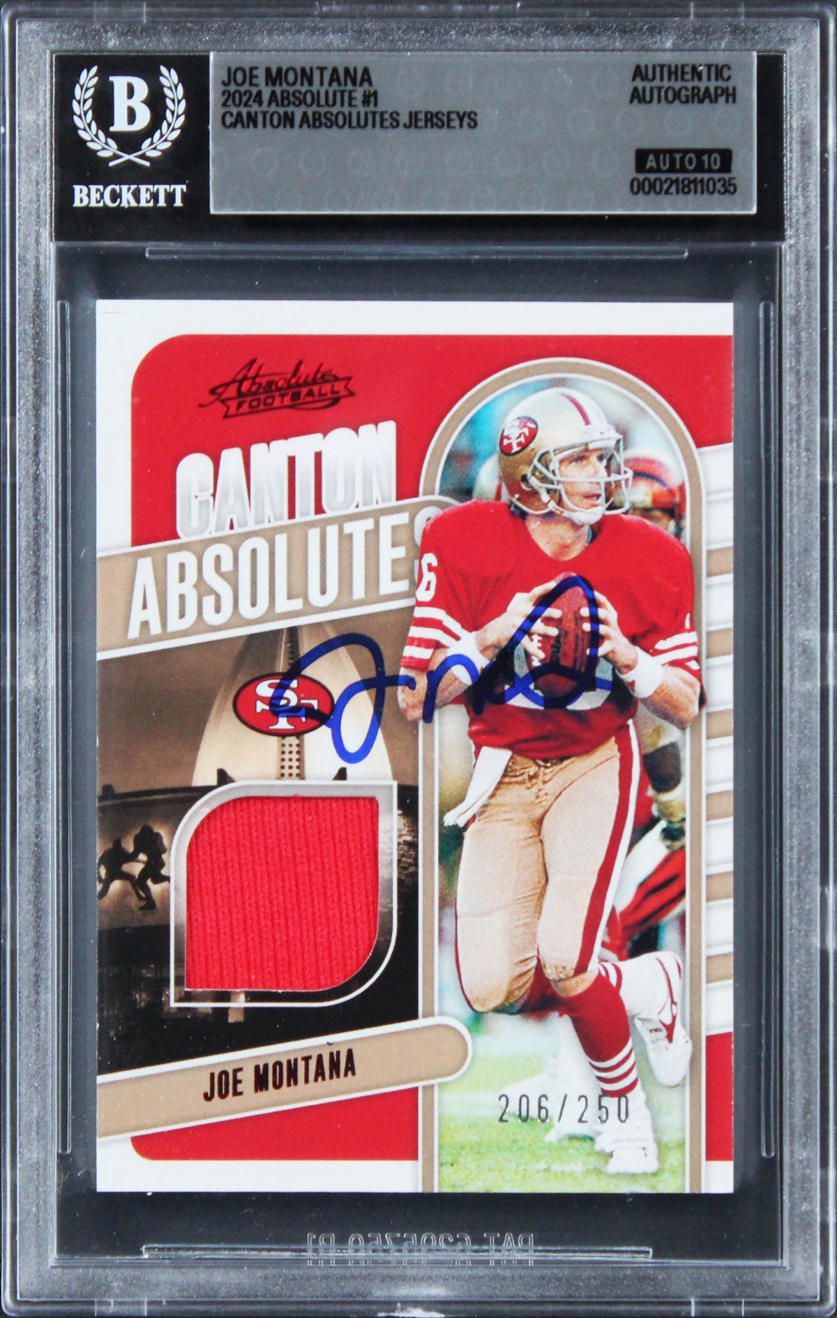 49ers Joe Montana Signed 2024 Absolute #1 206/250 Card Auto GM 10! BAS Slabbed