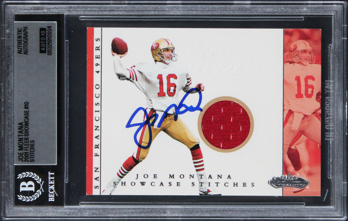 49ers Joe Montana Signed 2001 Fleer Showcase #10 Card Auto Grade 10! BAS Slabbed