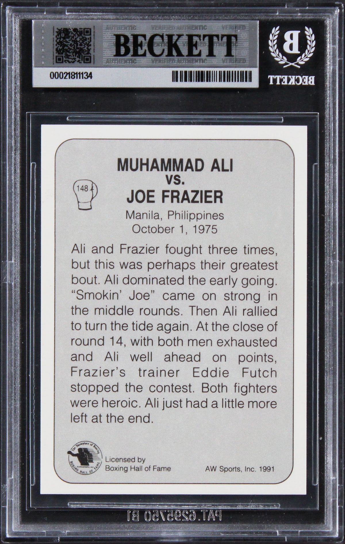 Joe Frazier Authentic Signed 1991 All World #148 Card Autographed BAS Slabbed