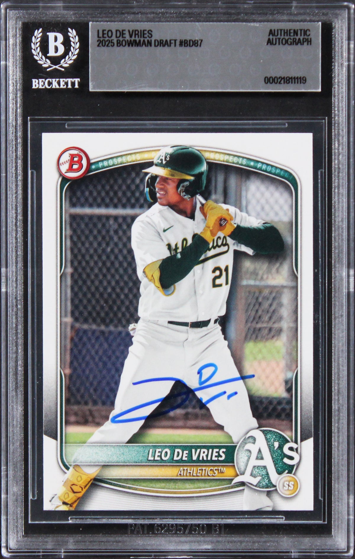 Athletics Leo De Vries Authentic Signed 2025 Bowman Draft #BD87 Card BAS Slabbed