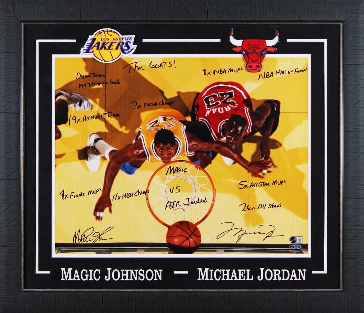 Michael Jordan & Magic Johnson Authentic Signed 16x20 Framed Photo BAS #AC020735