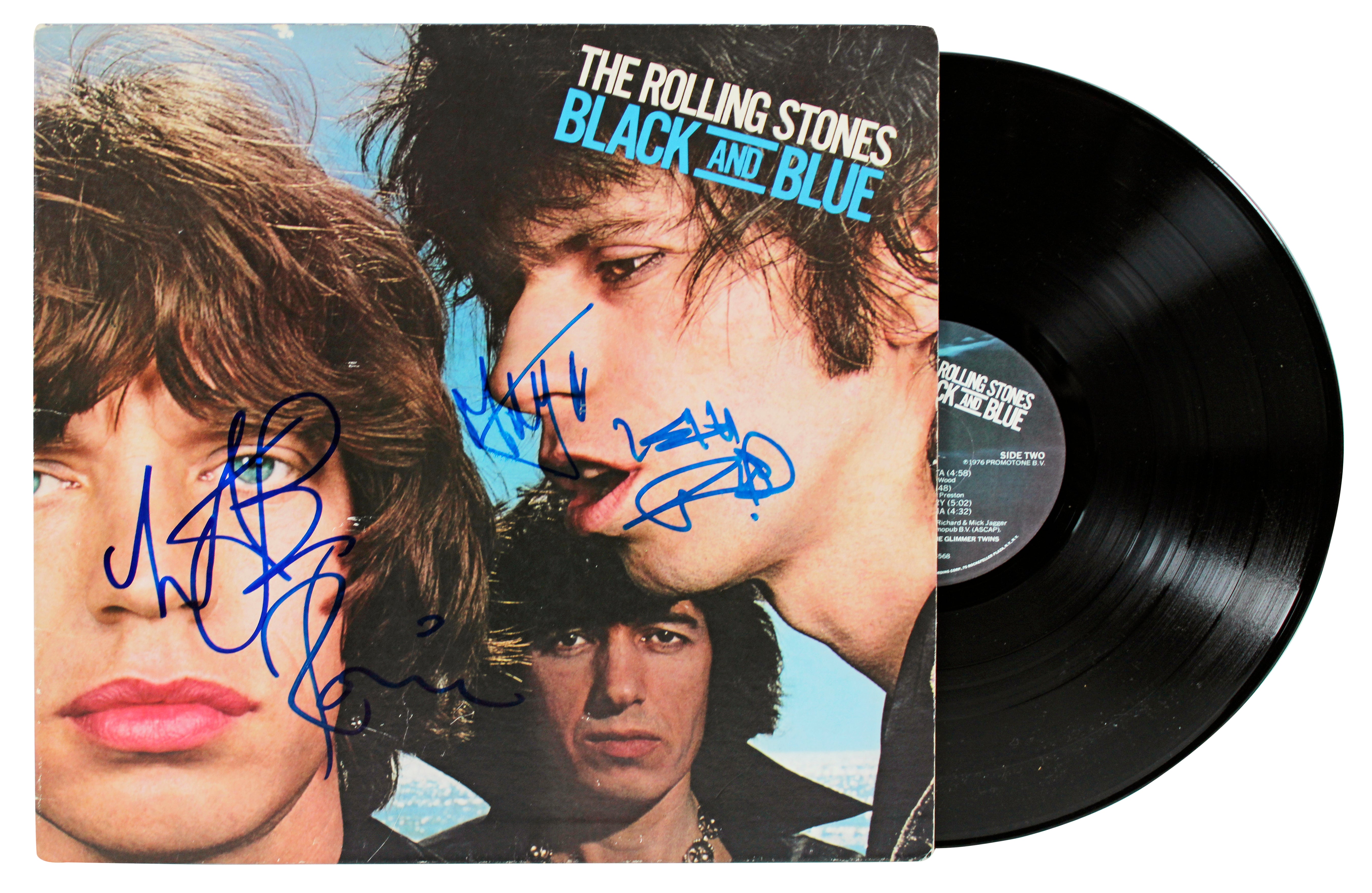 Rolling Stones (4) Jagger, Richards,  Wood +1 Signed Album Cover BAS #AB07769