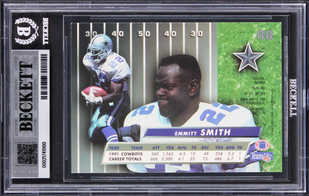 Cowboys Emmitt Smith Signed 1992 Ultra #88 Card Auto Grade GM 10! BAS Slabbed