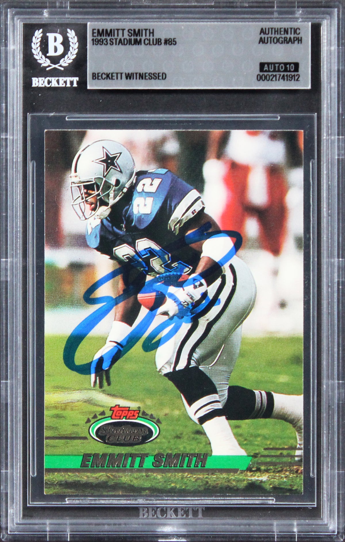 Cowboys Emmitt Smith Signed 1993 Stadium Club #85 Card Auto 10! BAS Slabbed