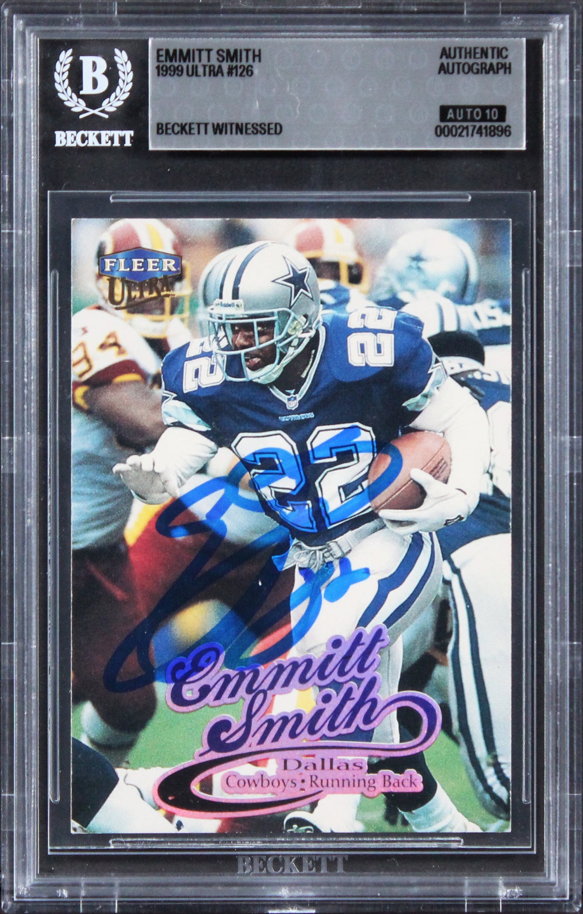 Cowboys Emmitt Smith Signed 1999 Ultra #126 Card Auto Gem Mint 10! BAS Slabbed