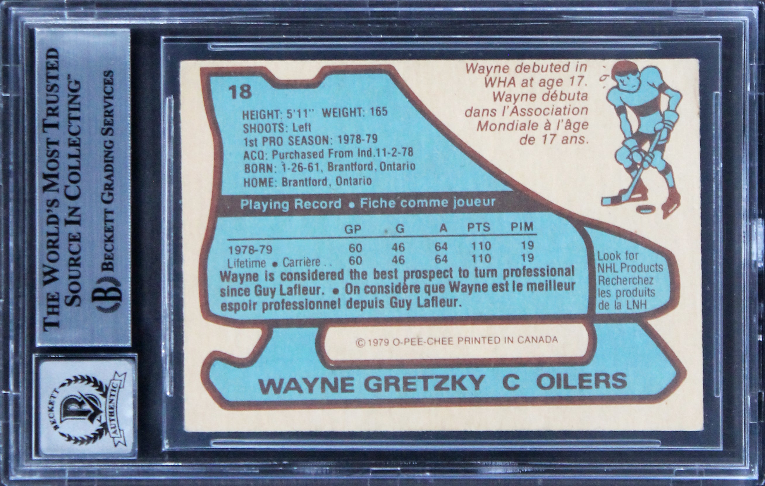 Oilers Wayne Gretzky Signed 1979 O-Pee-Chee #18 UER RC Card Auto 10! BAS Slab 1