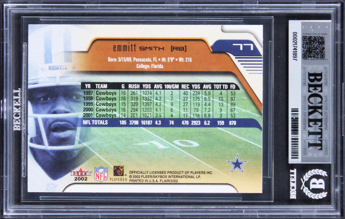 Cowboys Emmitt Smith Signed 2002 Flair #77 Card Auto Gem Mint 10! BAS Slabbed