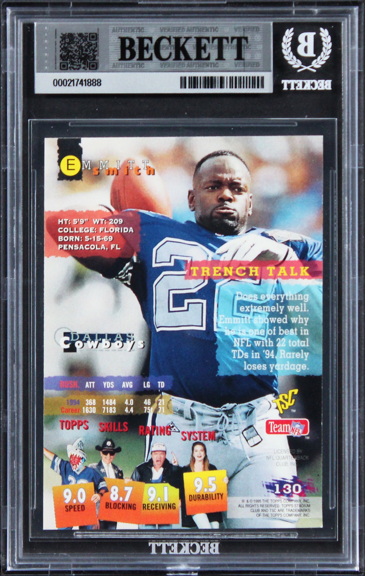 Cowboys Emmitt Smith Signed 1995 Stadium Club #130 Card Auto GM 10! BAS Slabbed