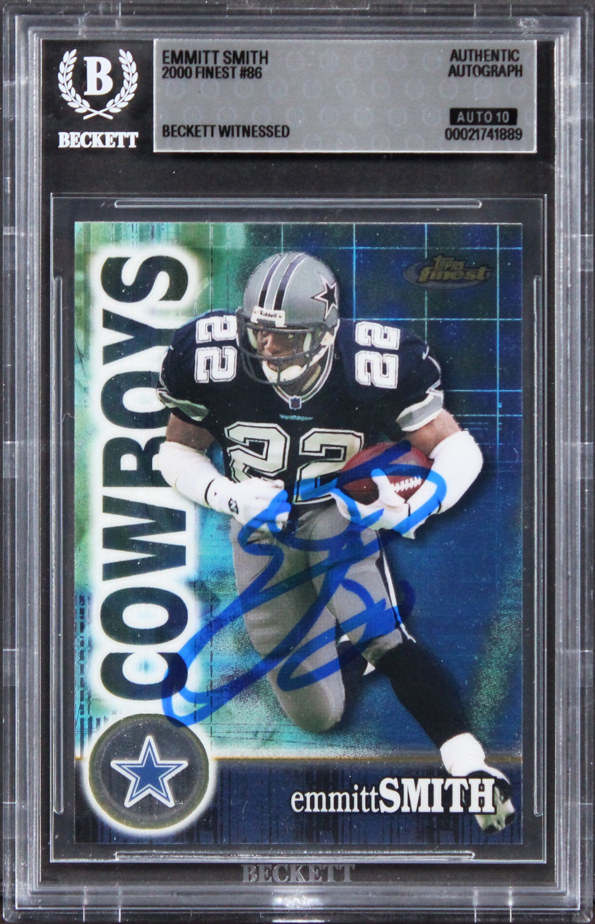 Cowboys Emmitt Smith Signed 2000 Finest #86 Card Auto Gem Mint 10! BAS Slabbed